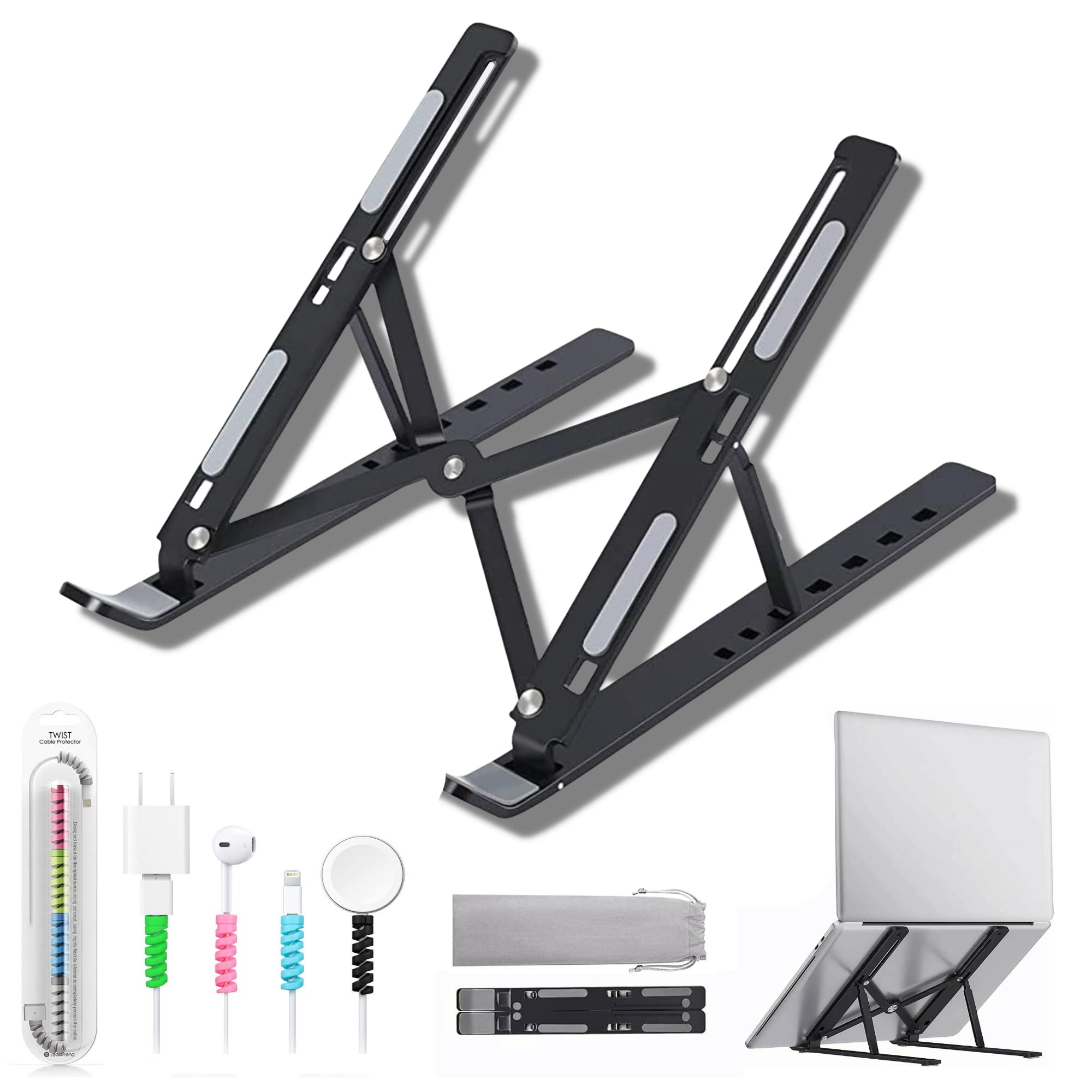 Adjustable Metal Laptop Stand for Desk - Portable Foldable Computer Riser for MacBook, Laptop & Tablet up to 17