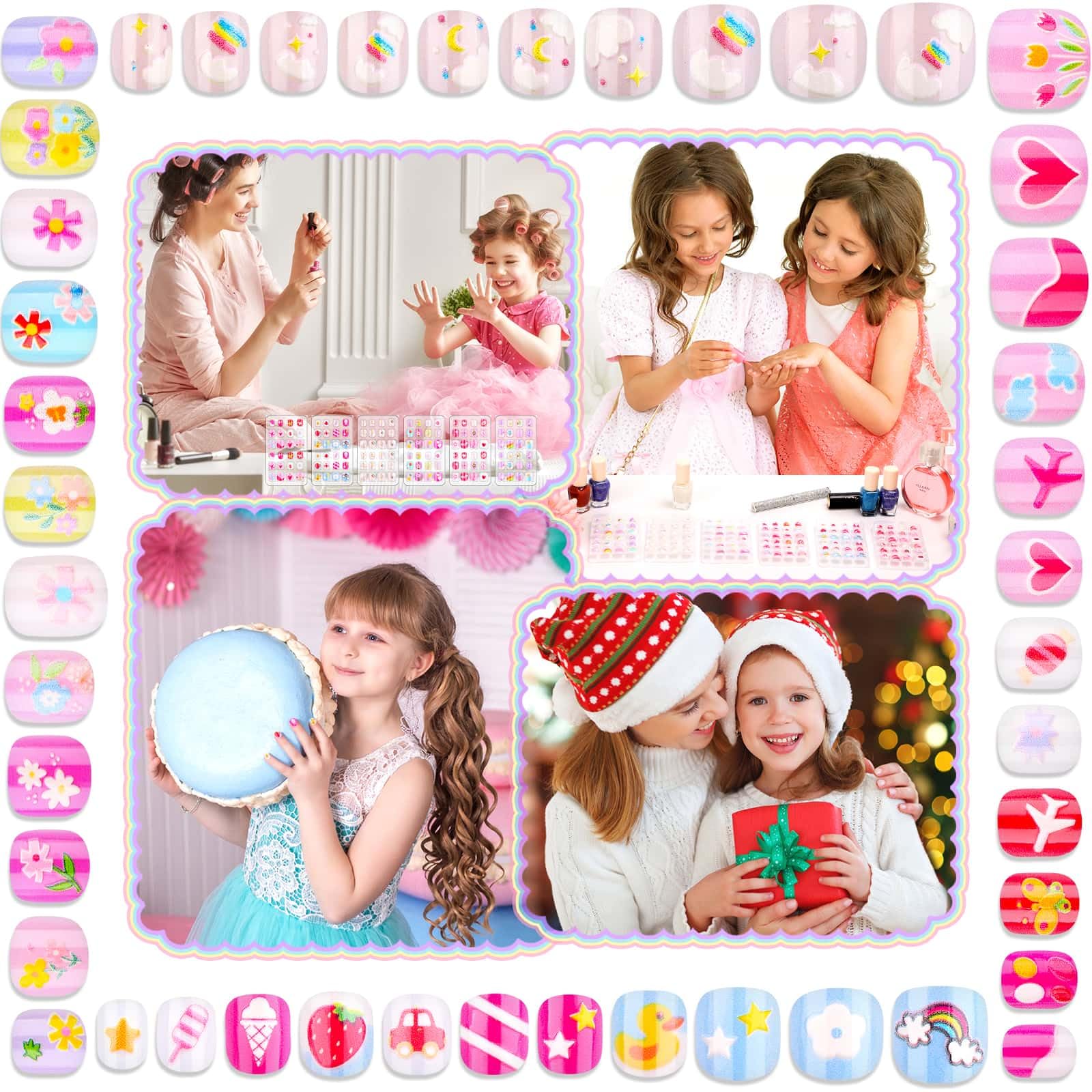 144-Piece Kids Press-On Nails Kit - Short Fake Nails for Girls, Full Cover Stick-On Nail Tips - Perfect for Sleepovers, Spa Parties, Valentine's Day Gifts & DIY Manicures at Home