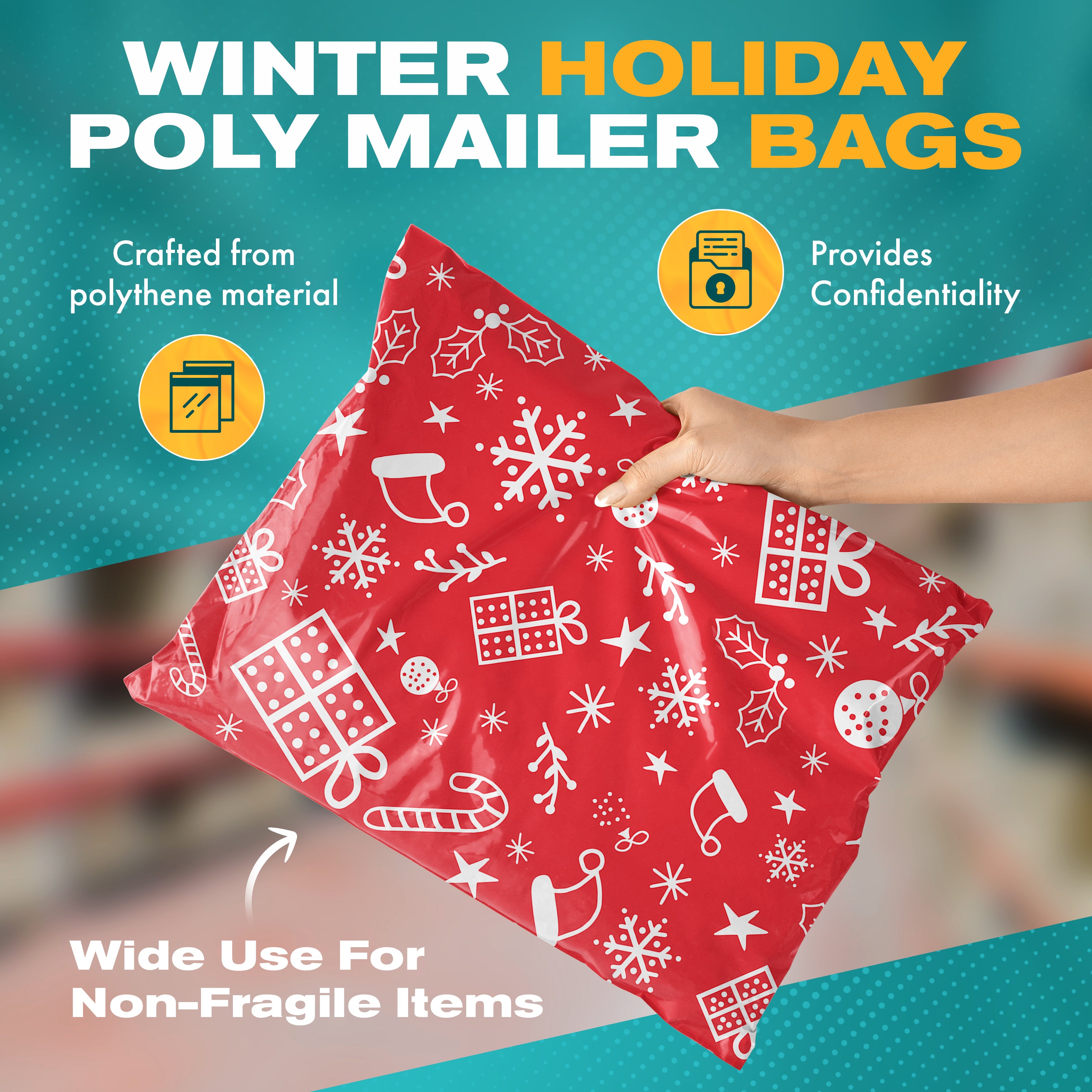 10 x 13 Inch Christmas Holiday Poly Mailer Envelopes - 2 Mil Thick Red Gift Packaging Bags (Pack of 10) | Perfect for Holiday Shipping, Ecommerce Packaging & Gift Wrapping