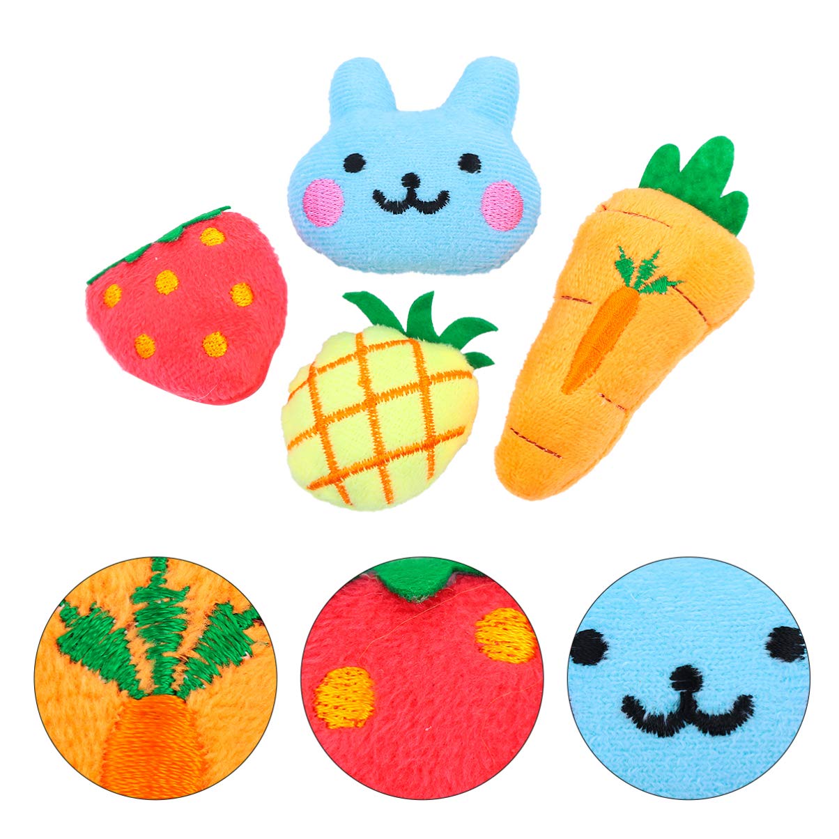 Balacoo 4Pcs Plush Kitten Chew Toys - Soft Cat Teething Toys with Cute Fruit Patterns for Teeth Cleaning, Play & Chewing | Perfect for Kittens & Adult Cats (Home, Travel, Interactive Play)