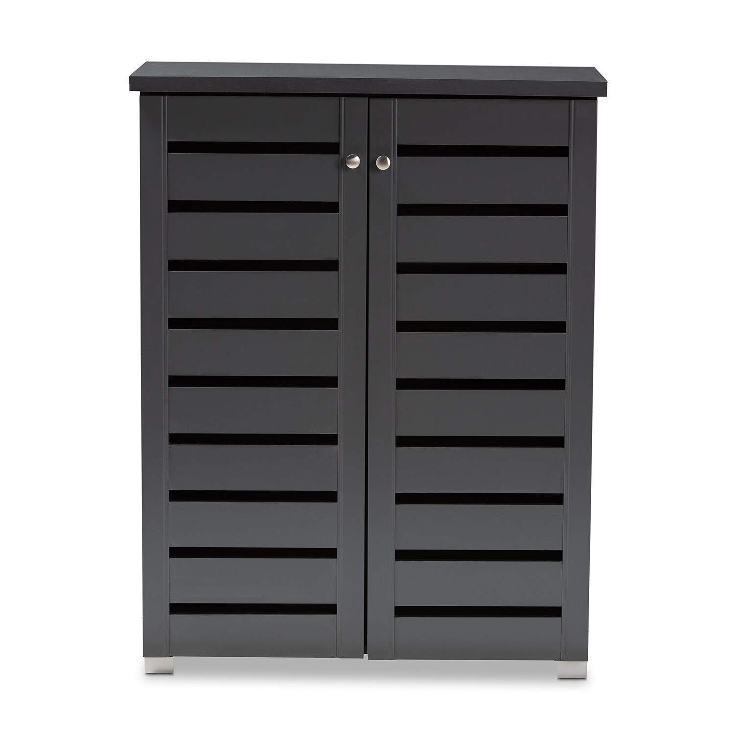 Modern Grey Wooden Shoe Storage Cabinet with Hardware - Perfect for Entryway, Closet & Bedroom Organization