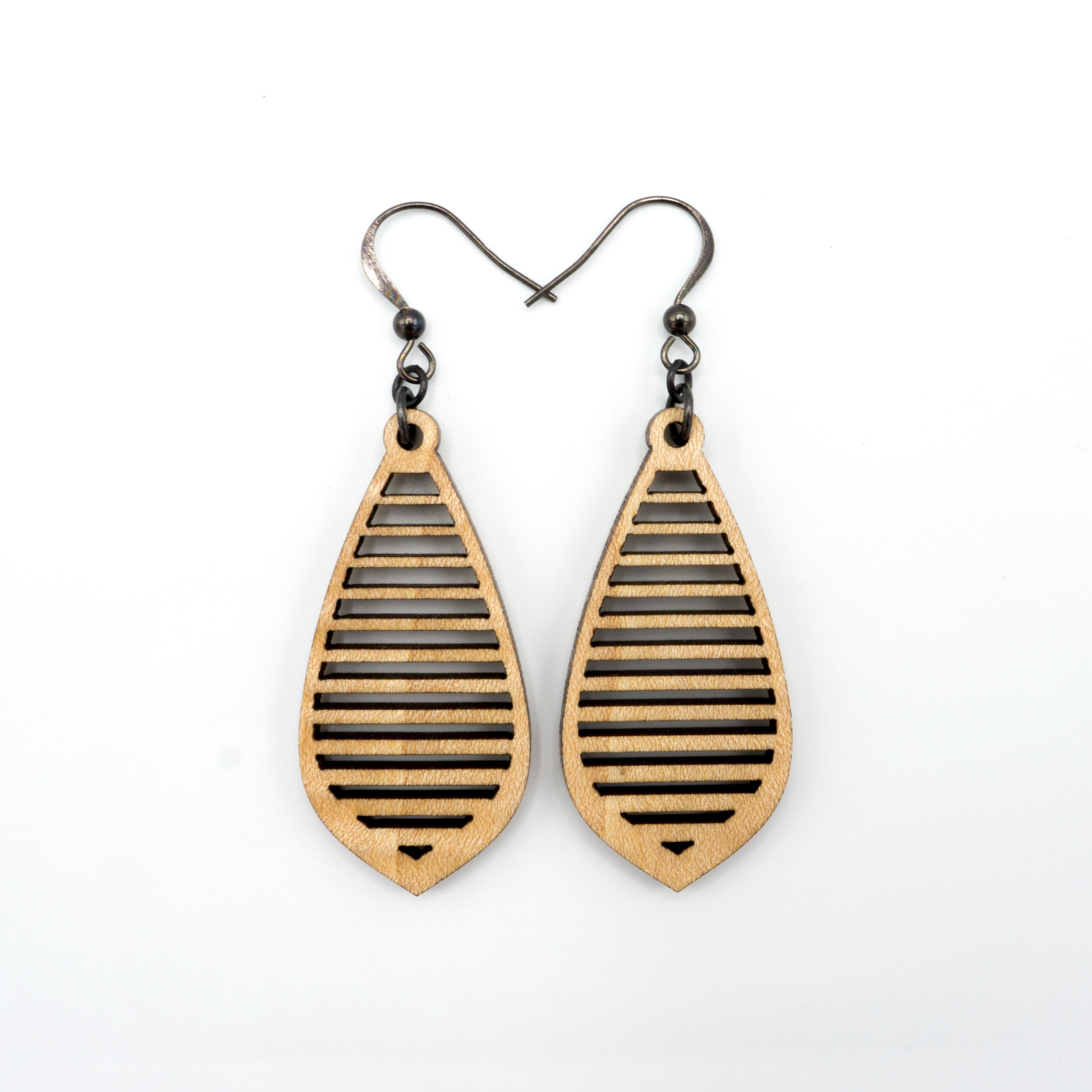 Gem Point 10 [S] - Handmade Curly Maple Wood Earrings | Lightweight Dangle Earrings for Women | Perfect for Boho, Casual & Office Wear