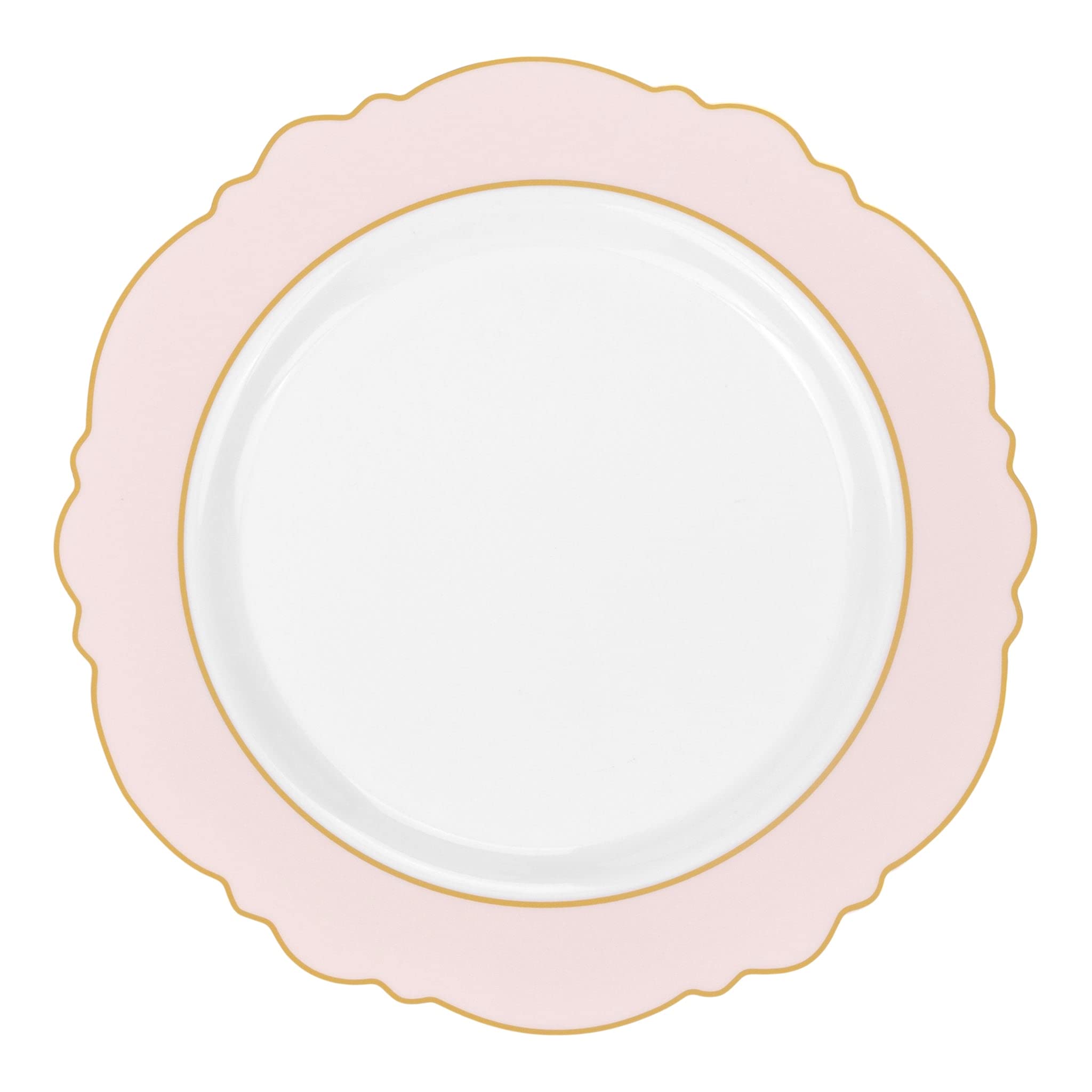 40-Piece Scallop Edge Disposable Plastic Plates Set - Elegant Pink & Gold Trim for Weddings, Birthdays, Baby Showers & Graduations | Perfect for Party Decor, Buffet Serving & Special Occasions