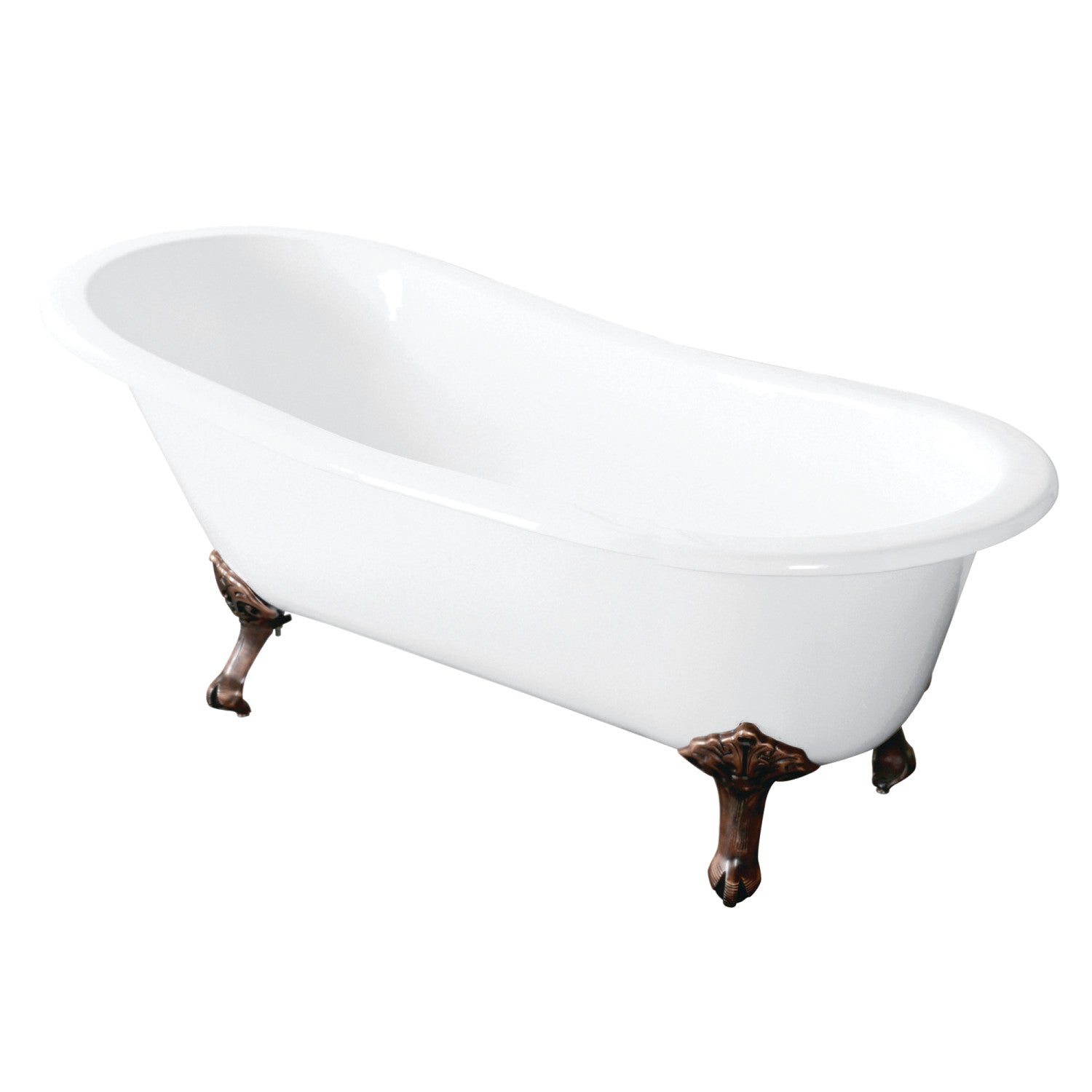 57 Inch Freestanding Cast Iron Clawfoot Bathtub - Vintage Single Slipper Tub (No Faucet Holes) for Luxury Bathroom & Spa Relaxation