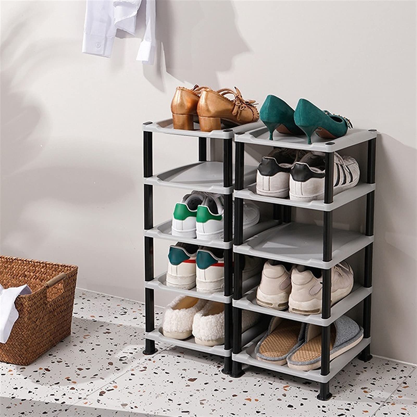 Stackable 5-Layer Shoe Cabinet - DIY Assembled Space-Saving Shoe Organizer Shelf for Home, Dorm & Closet Storage - Dustproof Shoe Rack (Black) | Perfect for Small Spaces & Entryway Organization