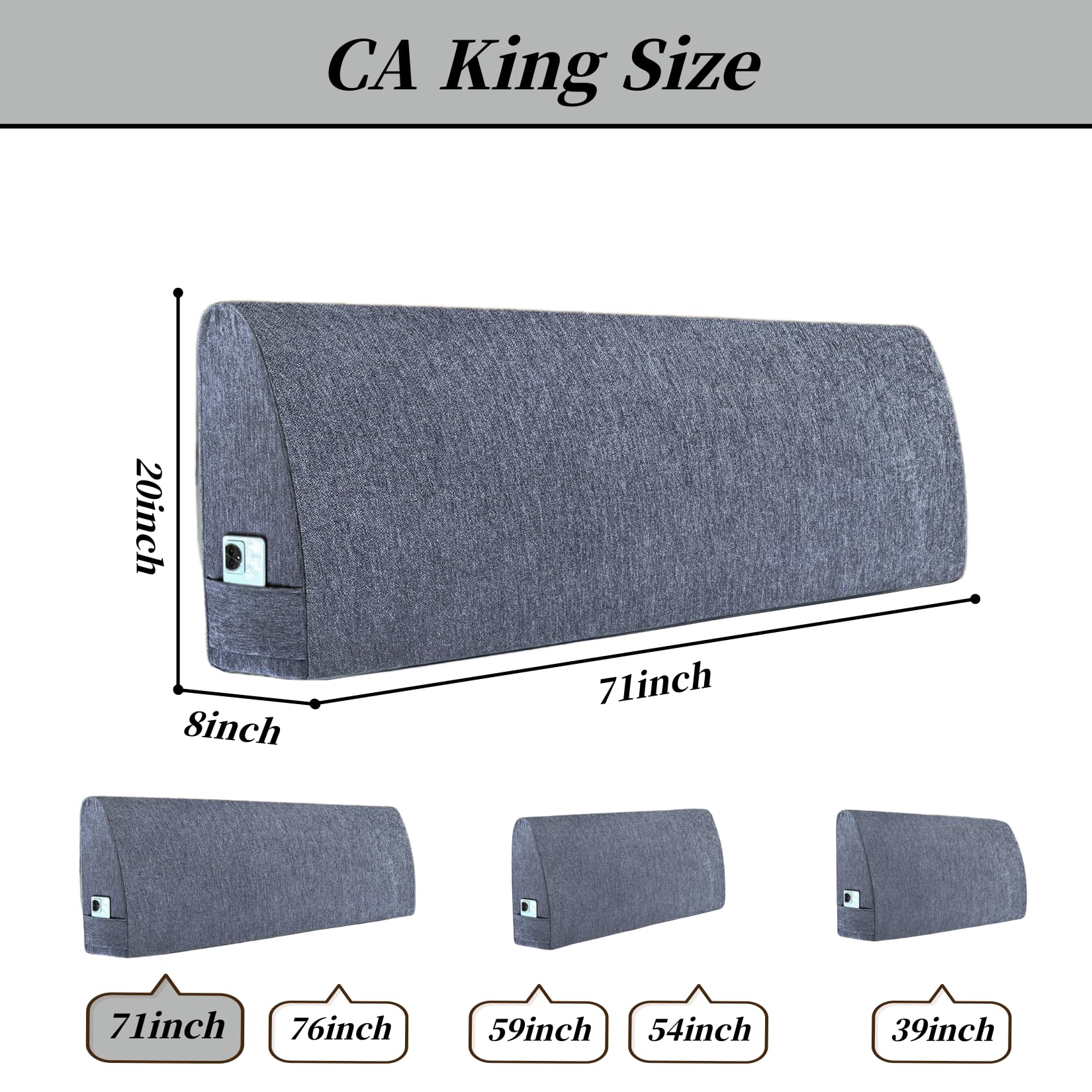 King Size Headboard Wedge Pillow for Bed - Adjustable Backrest Reading Pillow with Removable Dark Blue Cover - Perfect for Sitting Up in Bed, Reading, Working or Watching TV