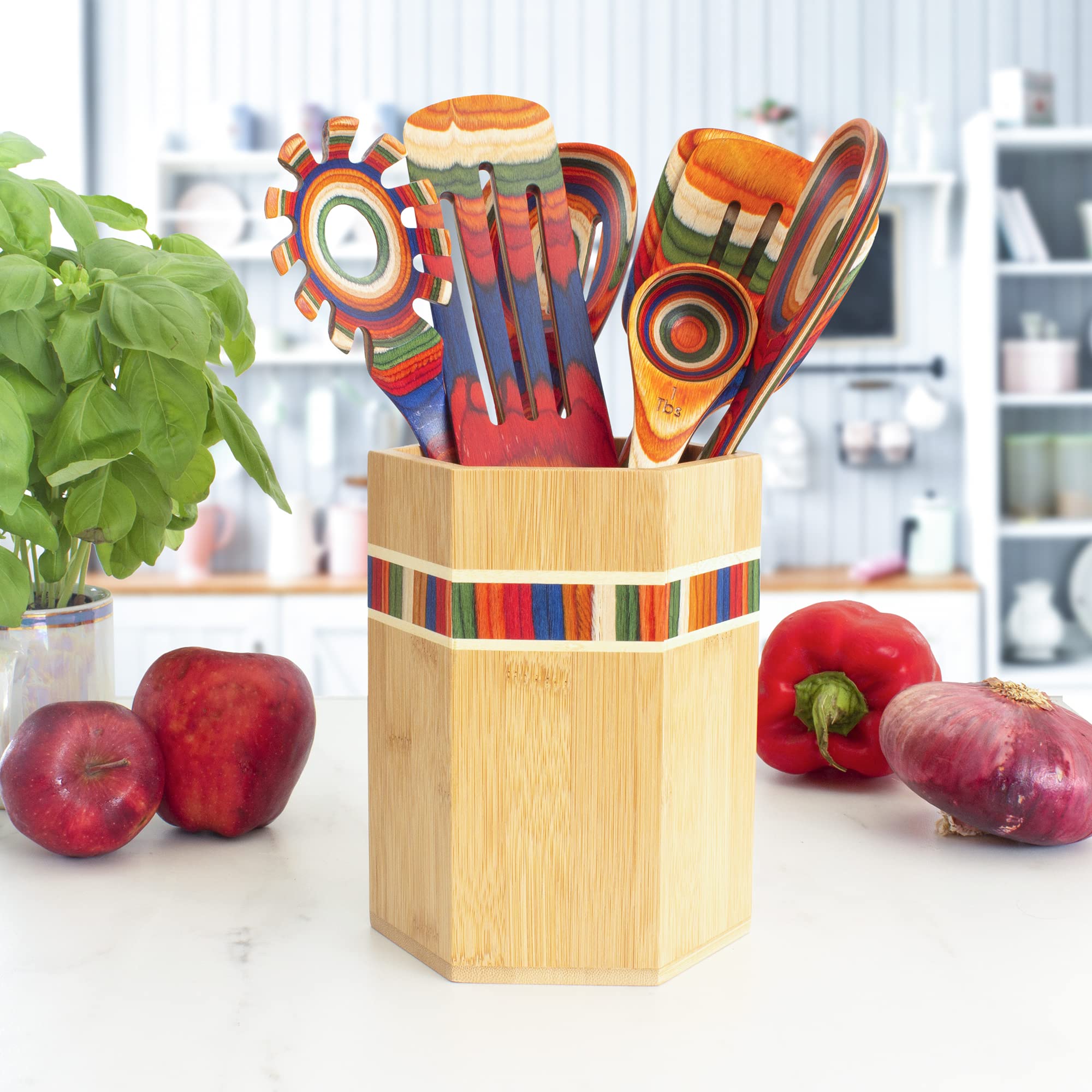 Totally Bamboo Baltique Marrakesh Collection Large Kitchen Utensil Holder - Countertop Cooking Utensil Crock for Spoons, Spatulas & Kitchen Tools | Perfect for Modern Kitchens & Cooking Enthusiasts