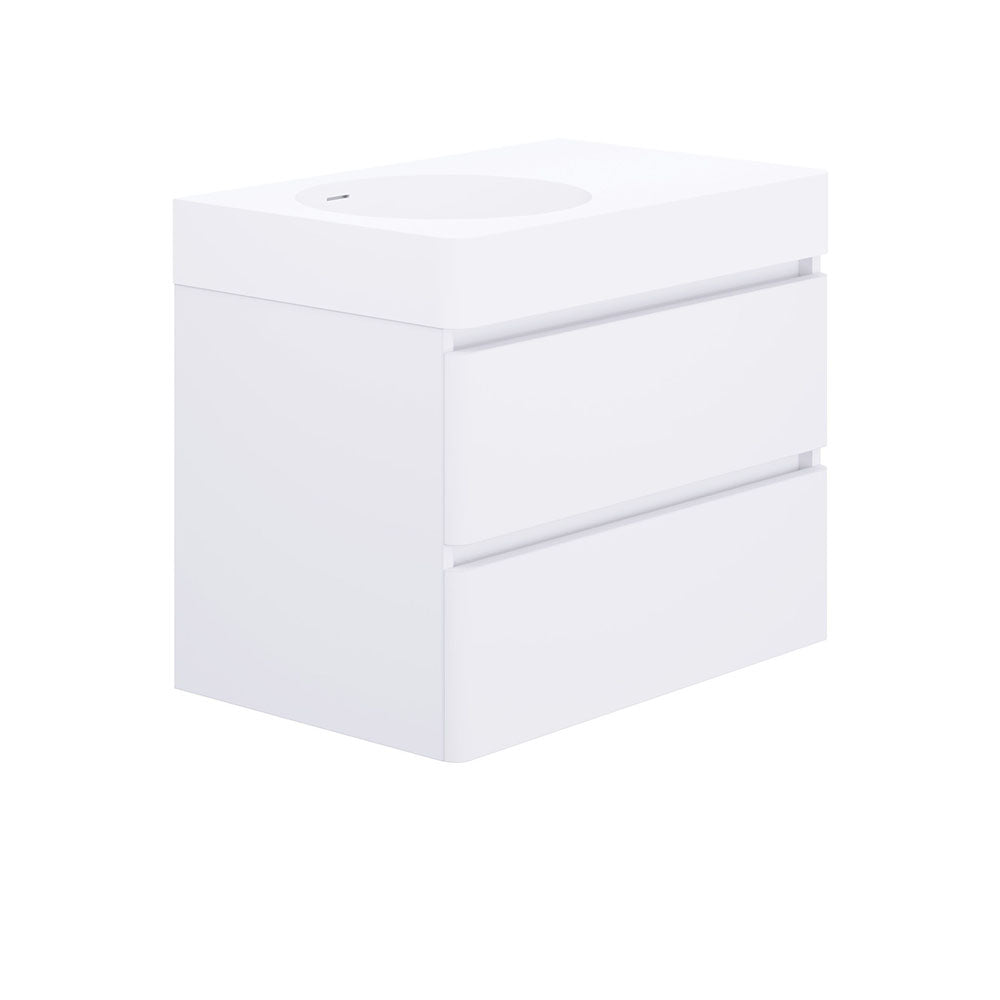 Fienza EN70WL Australian Made Encanto 700 Left Bowl Wall Mounted Vanity in Ultra Stone Grey - Modern Bathroom Sink Cabinet for Small Spaces & Contemporary Home Decor