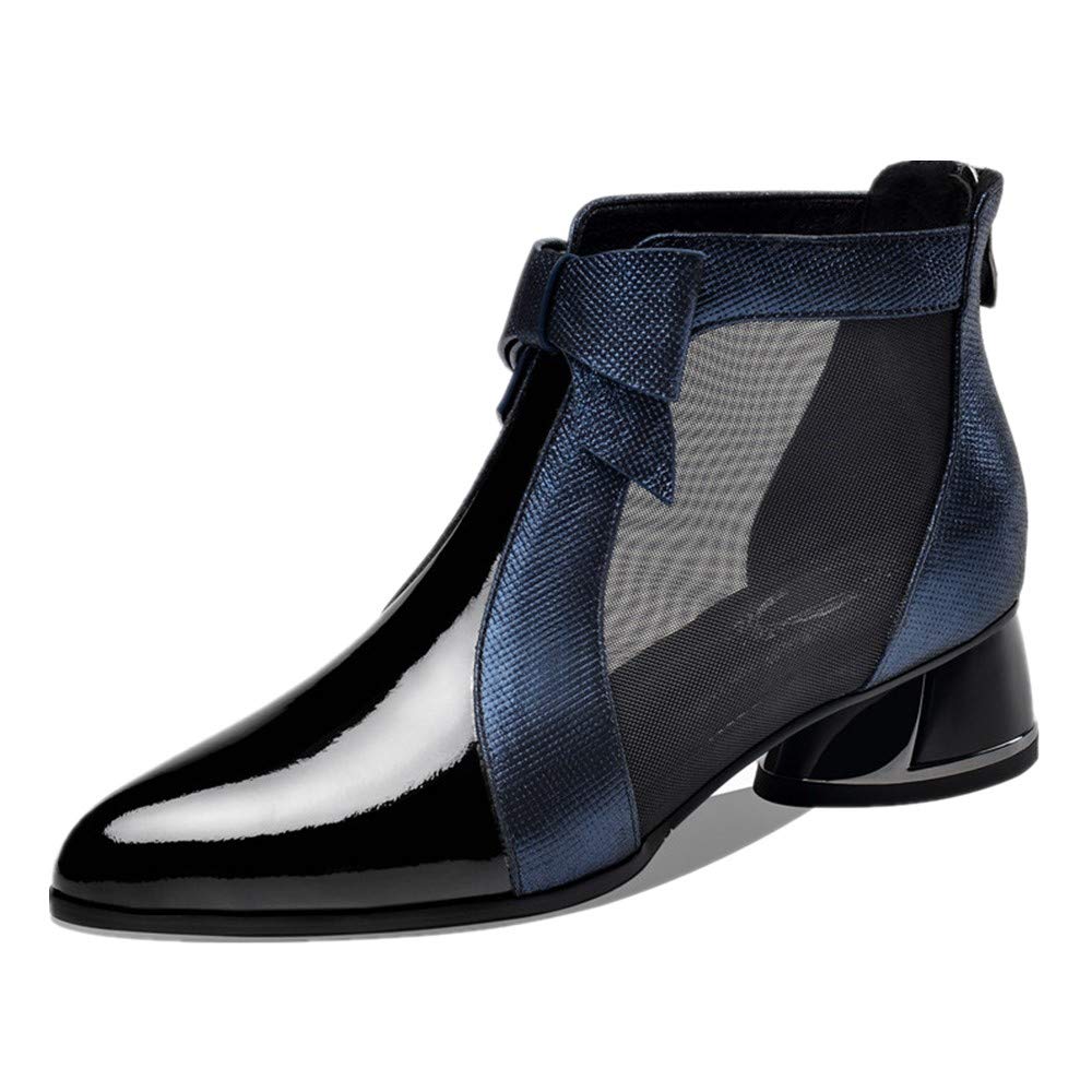 TinaCus Women's Fashion Patent Leather Pointed Toe Ankle Boots with Bowknot & Back Zipper - Chunky Low Heel Dress Shoes for Work, Party & Casual Outfits