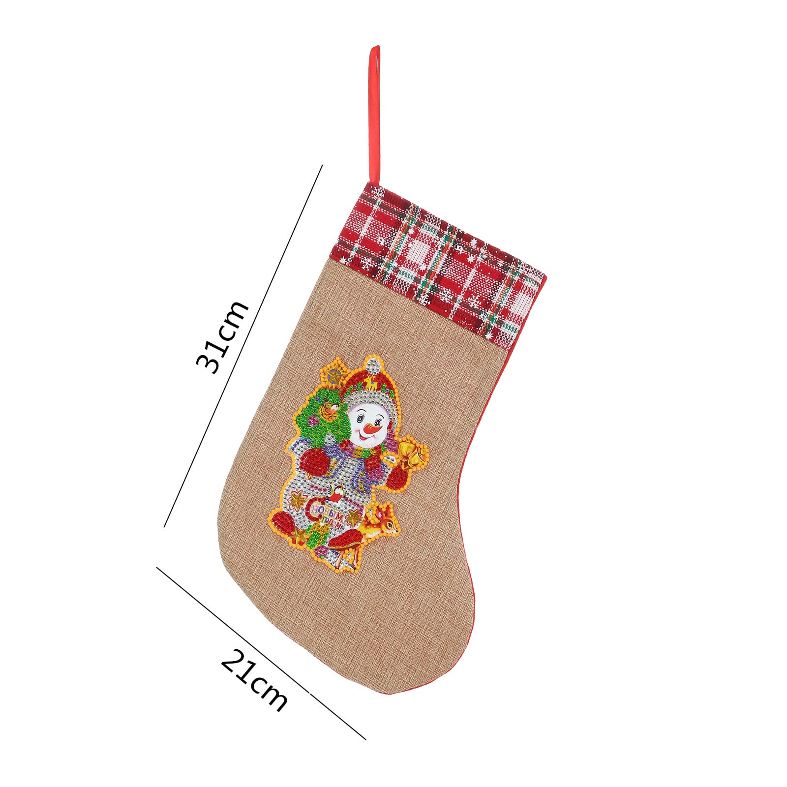 LUSandy DIY 5D Diamond Painting Kit - Christmas Stockings 12.2 Inch with Snowman and Elk Design, Luminous Diamond Art Candy Bag for Xmas Fireplace Hanging, Perfect for Family Holiday Decorations, Christmas Party, Home Decor and Gift Giving