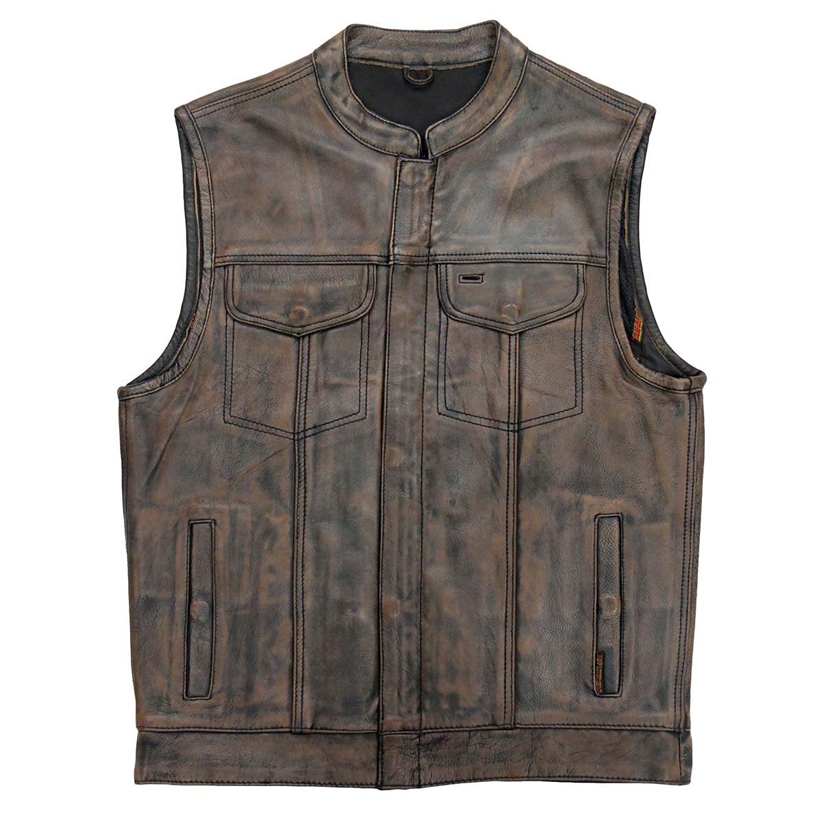 Hot Leathers VSM1035 Men's Distressed Brown Conceal Carry Club Leather Vest - Medium | Motorcycle Riding, Biker Jacket, Outdoor Adventure Gear