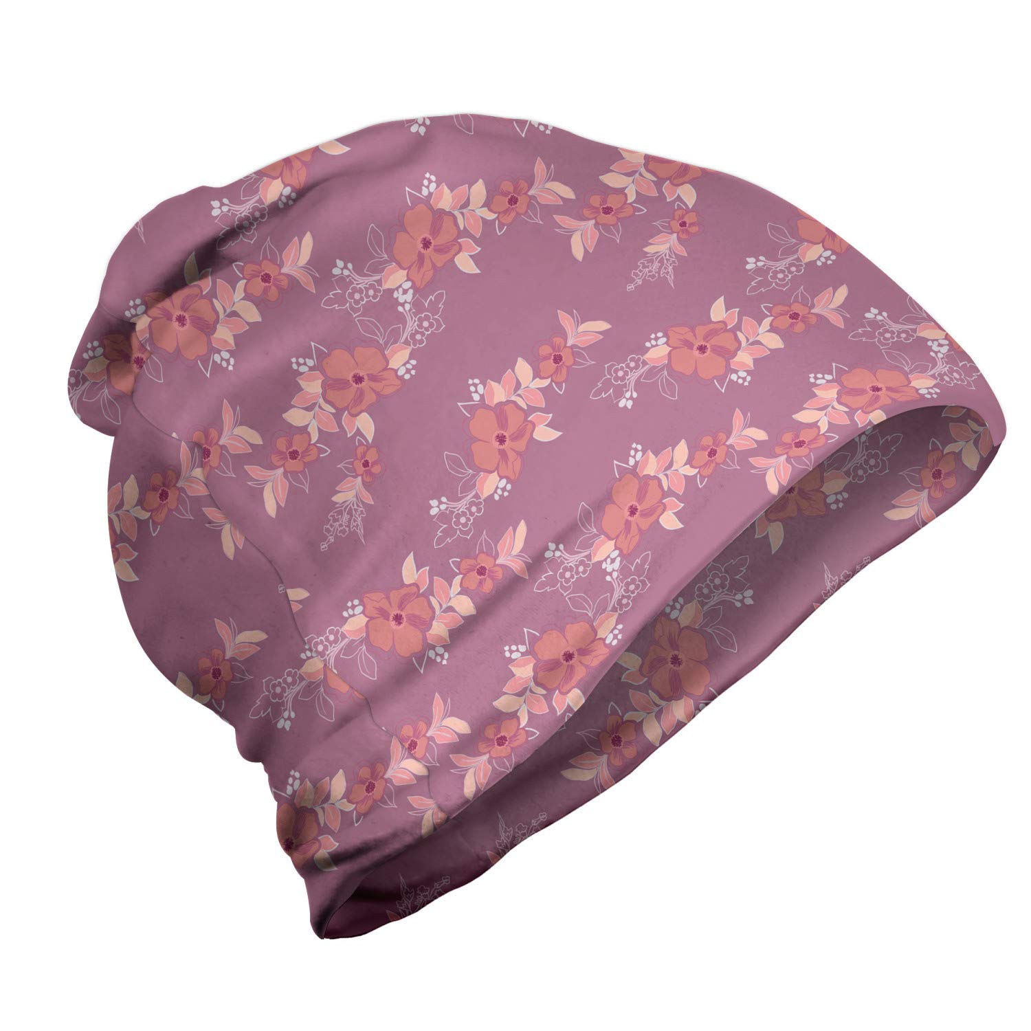 Ambesonne Unisex Beanie with Gracious Floral Design - Warm Winter Knit Hat for Men & Women - Perfect for Hiking, Outdoor Activities & Cold Weather Fashion