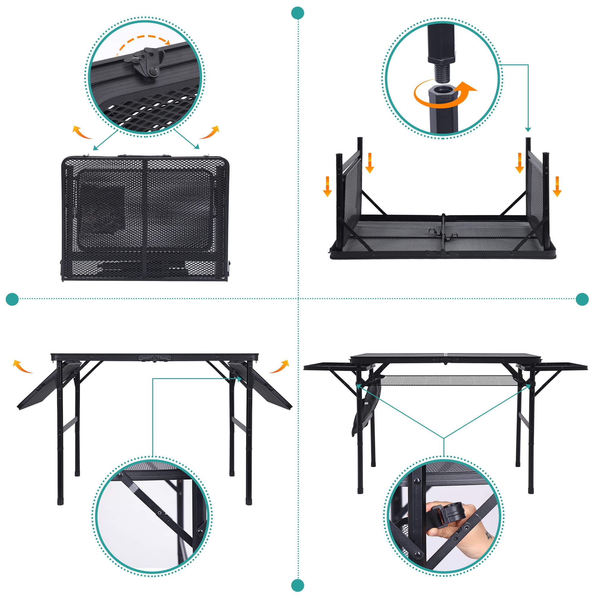 Premium Folding Grill Table for Outdoor Cooking - Adjustable Height & Width, Mesh Net Storage, Portable Carry Handle - Perfect for Camping, Tailgating, BBQs & Backyard Parties