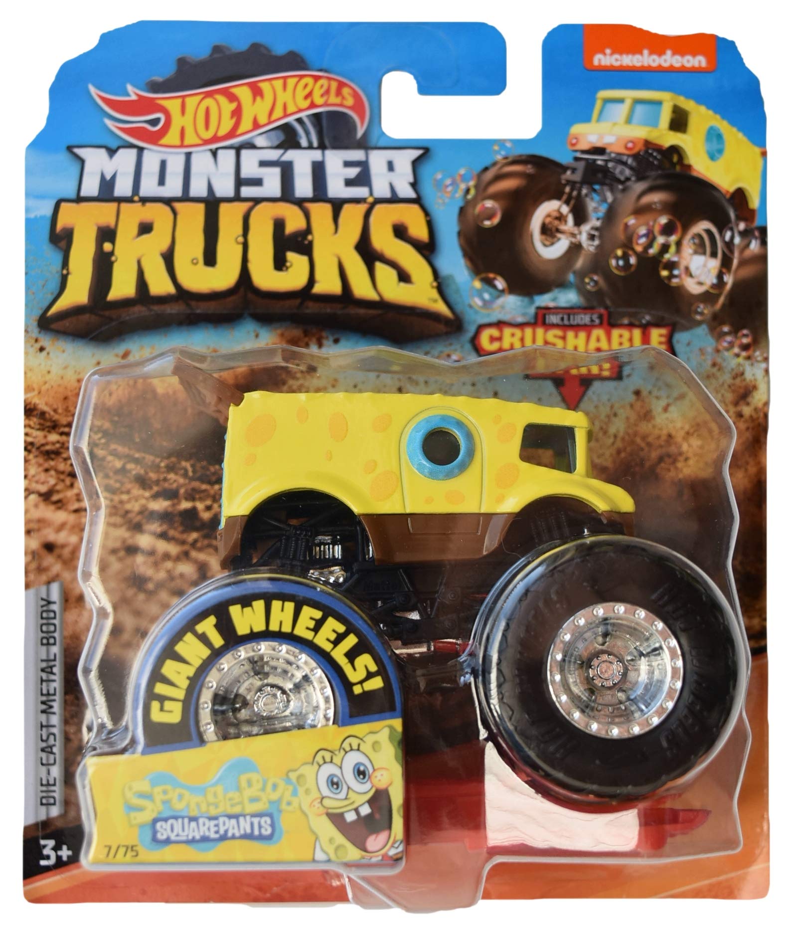 Hot Wheels Monster Trucks 1:64 Scale Spongebob Squarepants Crushable Die-Cast Car - Collectible Toy for Kids & Adults, Perfect for Playtime, Display & Gift Giving