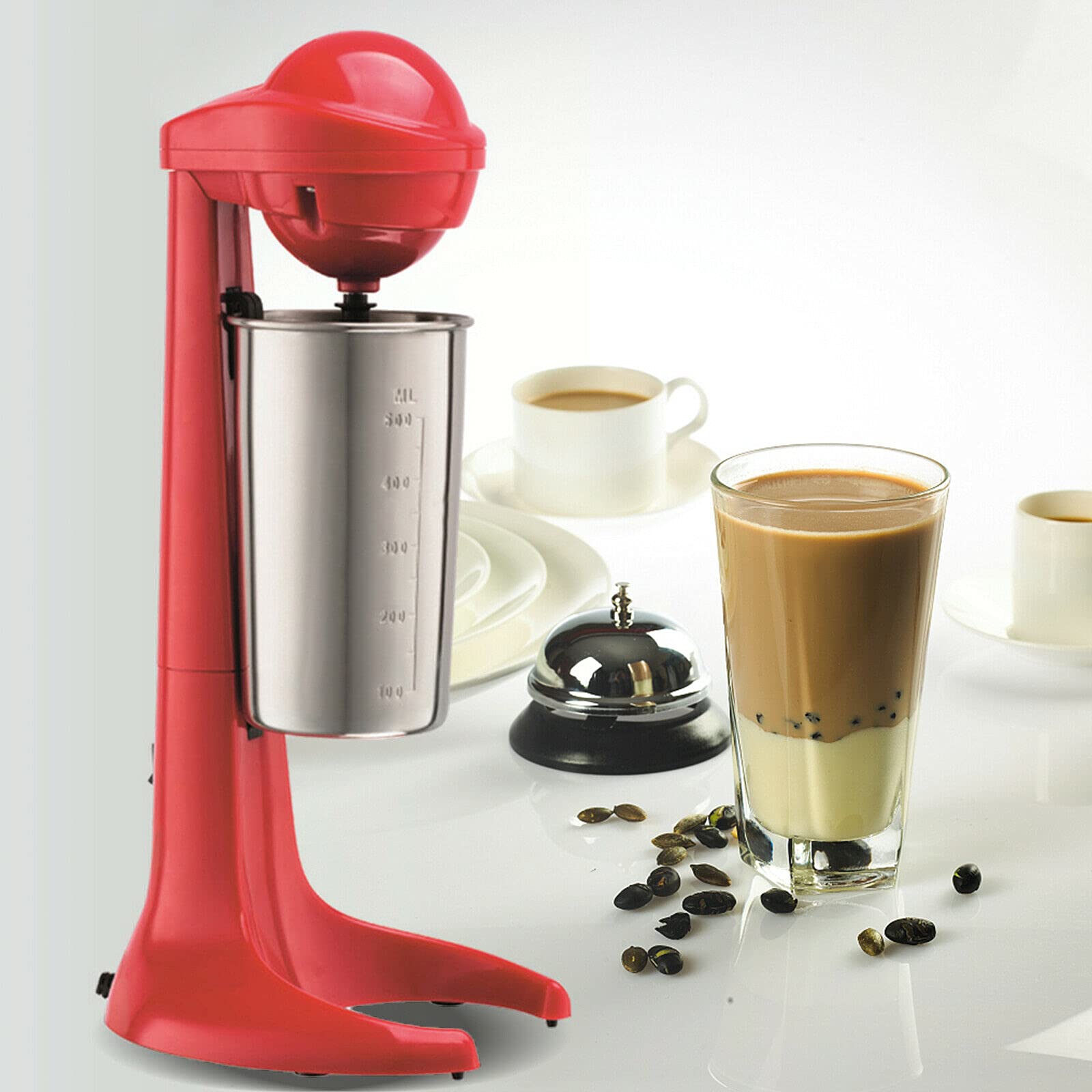 OUKANING 110V Electric Milkshake Maker - 500ML Stainless Steel & Plastic Blender for Smoothies, Coffee, Baking - 100W Milk Frother & Drink Mixer - Perfect for Kitchen, Cafe & Home Use