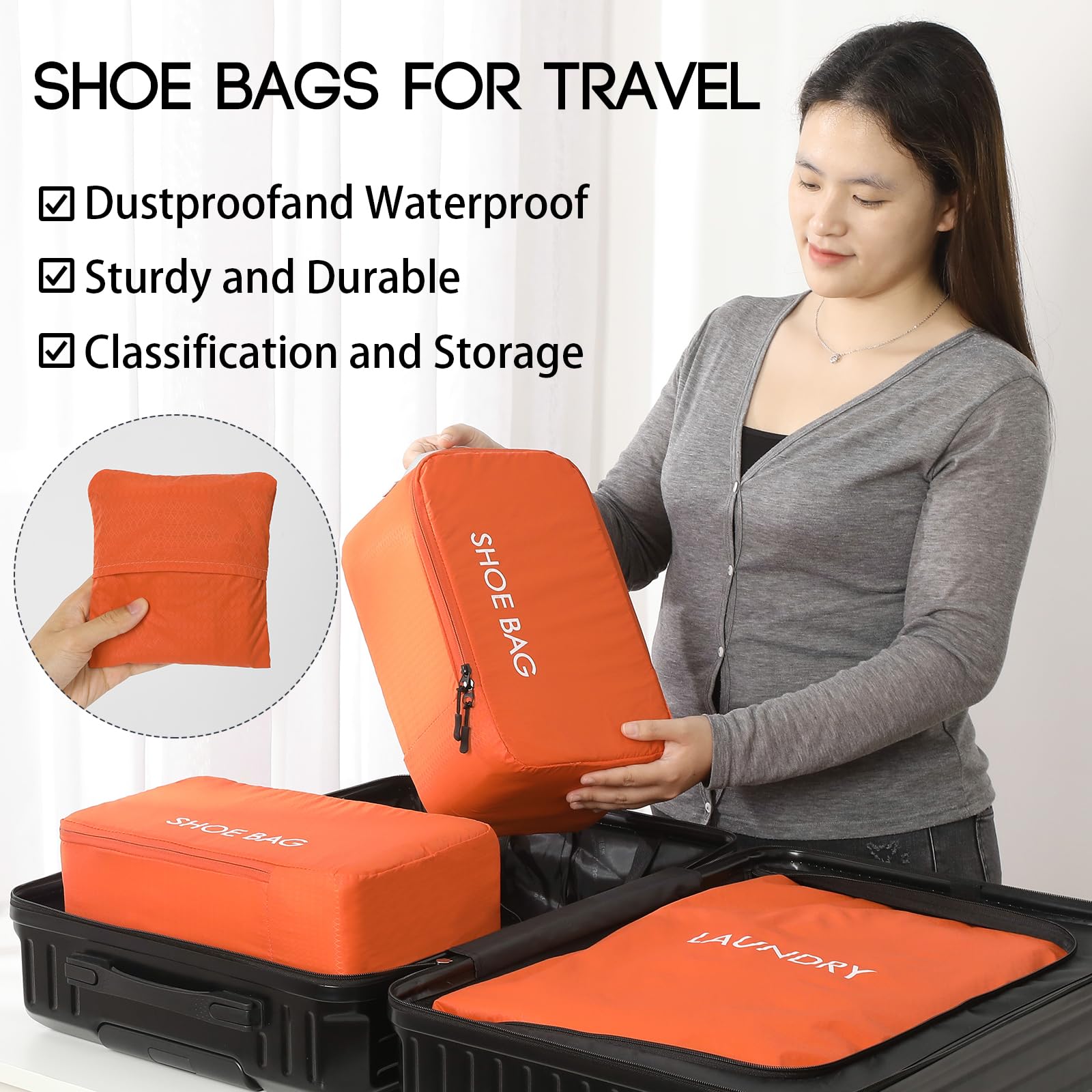 WiseBoy Travel Shoe Bags (2-Pack) - Waterproof Shoe Storage Organizer with Zipper Closure & Handle - Perfect for Vacation, Gym, and Luggage Organization - Portable Shoe Pouches for Men & Women