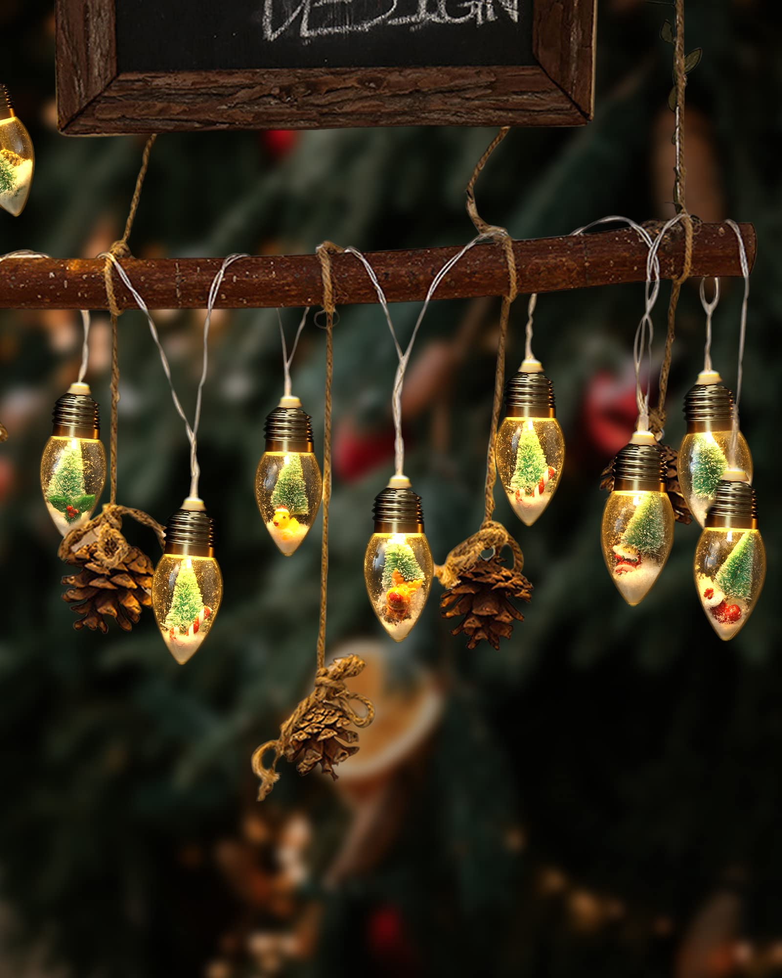 6.6ft Christmas Tree Snow Globe String Lights - 10 LED Globe Bulbs with Tree, Snow & Cute Ornaments for Indoor, Bedroom, Patio, Fireplace Decor | Perfect for Holiday, Xmas, Winter Home Decoration & Party Lighting