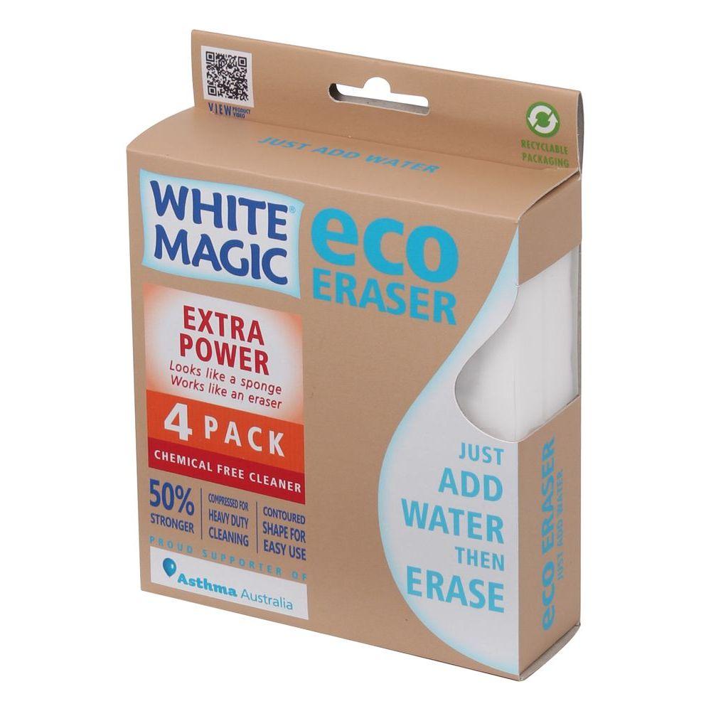 White Magic Extra Power Eraser Sponges 4 Pack - Heavy Duty Cleaning Sponges for Kitchen, Bathroom, Walls & Stains - Melamine Foam Cleaning Pads for Home & Office Use