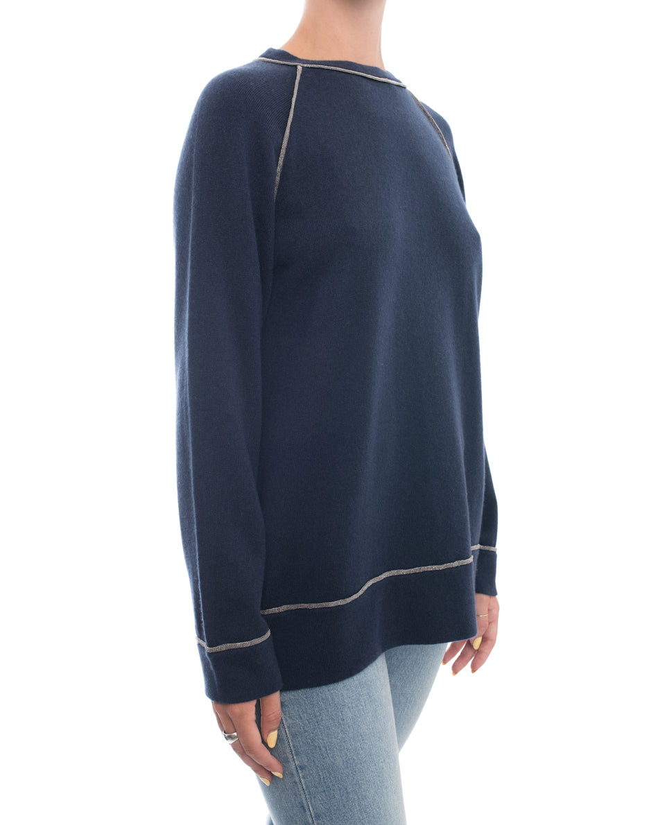Brunello Cucinelli Navy Blue Cashmere Sweater with Bead Trim - Size M | Luxury Women's Knitwear for Fall & Winter | Perfect for Office, Parties & Holiday Gatherings