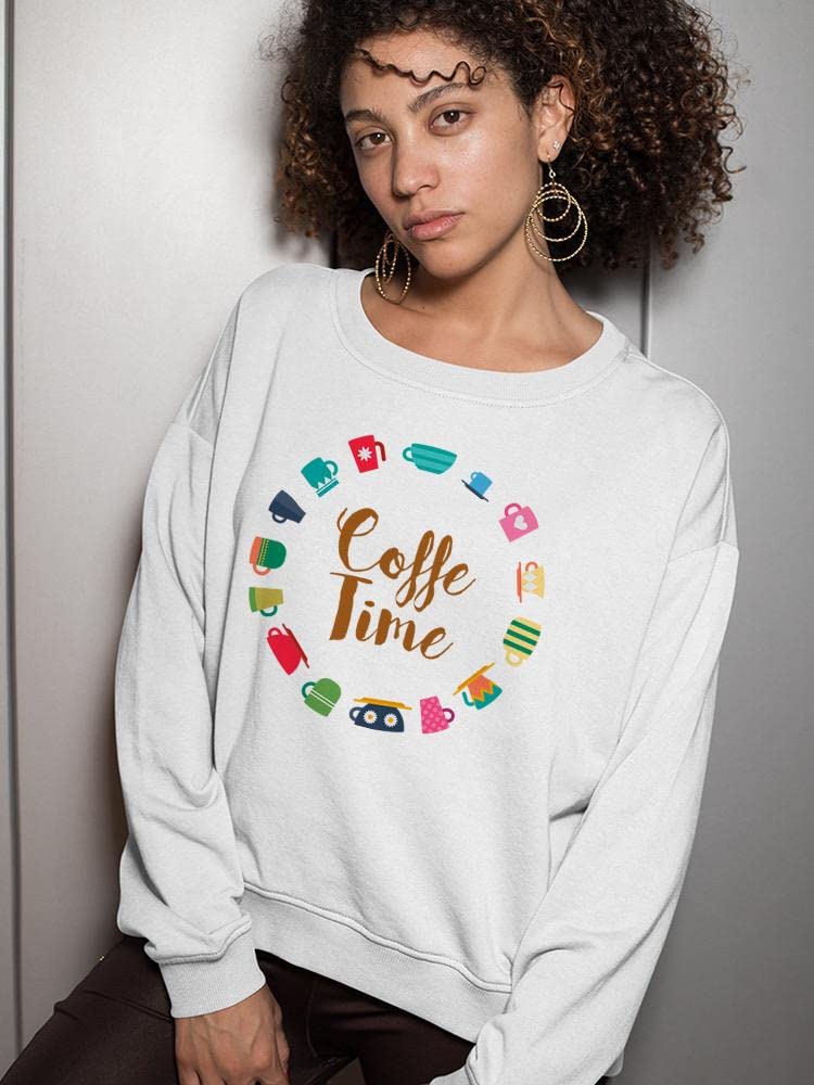 Smartprints Coffee Time Mugs Graphic Sweatshirt for Women | Cute Coffee Lover Gift | Perfect for Casual Wear, Coffee Dates & Cozy Days