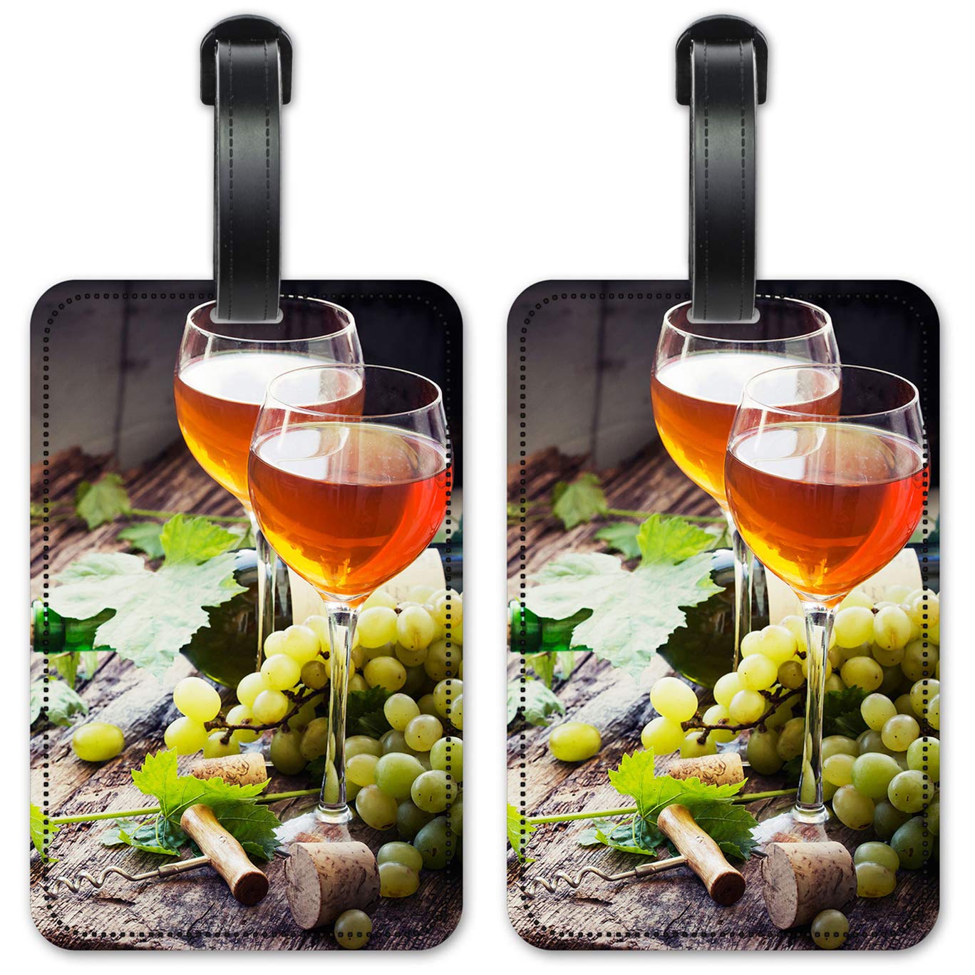 Premium White Wine & Grapes Luggage ID Tags - Set of 2 Durable Suitcase Identification Cards for Travel - Perfect for Wine Lovers & Vacation Essentials