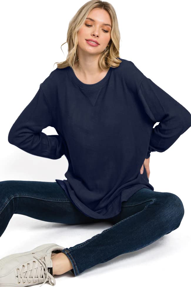 Ultra-Soft Lightweight Stretch Long Sleeve Maternity Shirt with Round Hem - Brushed Knit Maternity Sweater for Pregnant Women | Comfortable Nursing Top for Work, Casual & Pregnancy Photos