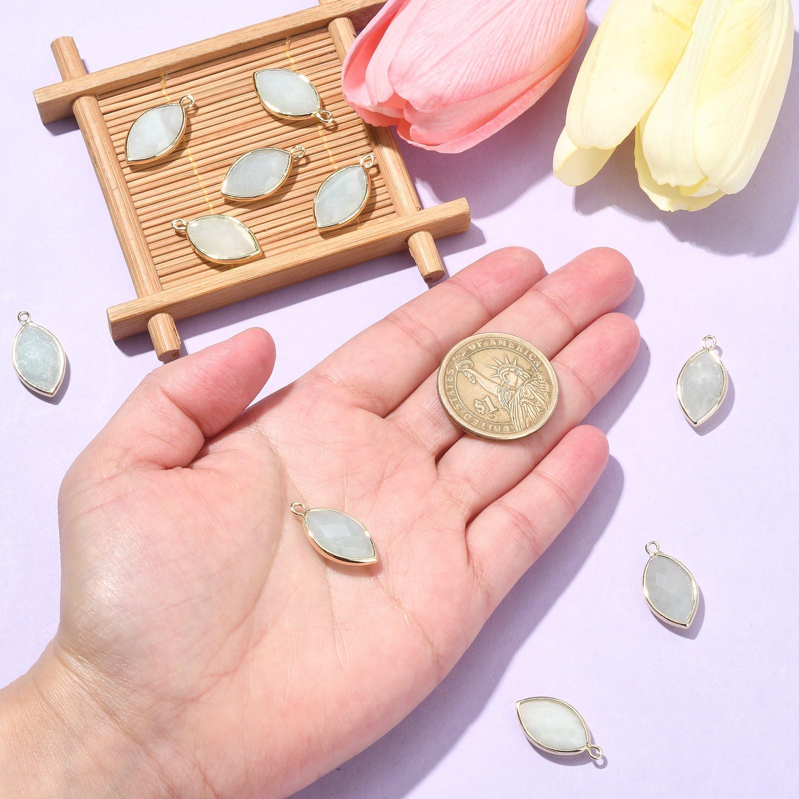 10Pcs Natural Amazonite Horse Eye Charms - Healing Stone Connectors for Jewelry Making DIY (Bracelets, Necklaces, Earrings) - KitBeads Gemstone Beads for Spiritual Healing & Crafting