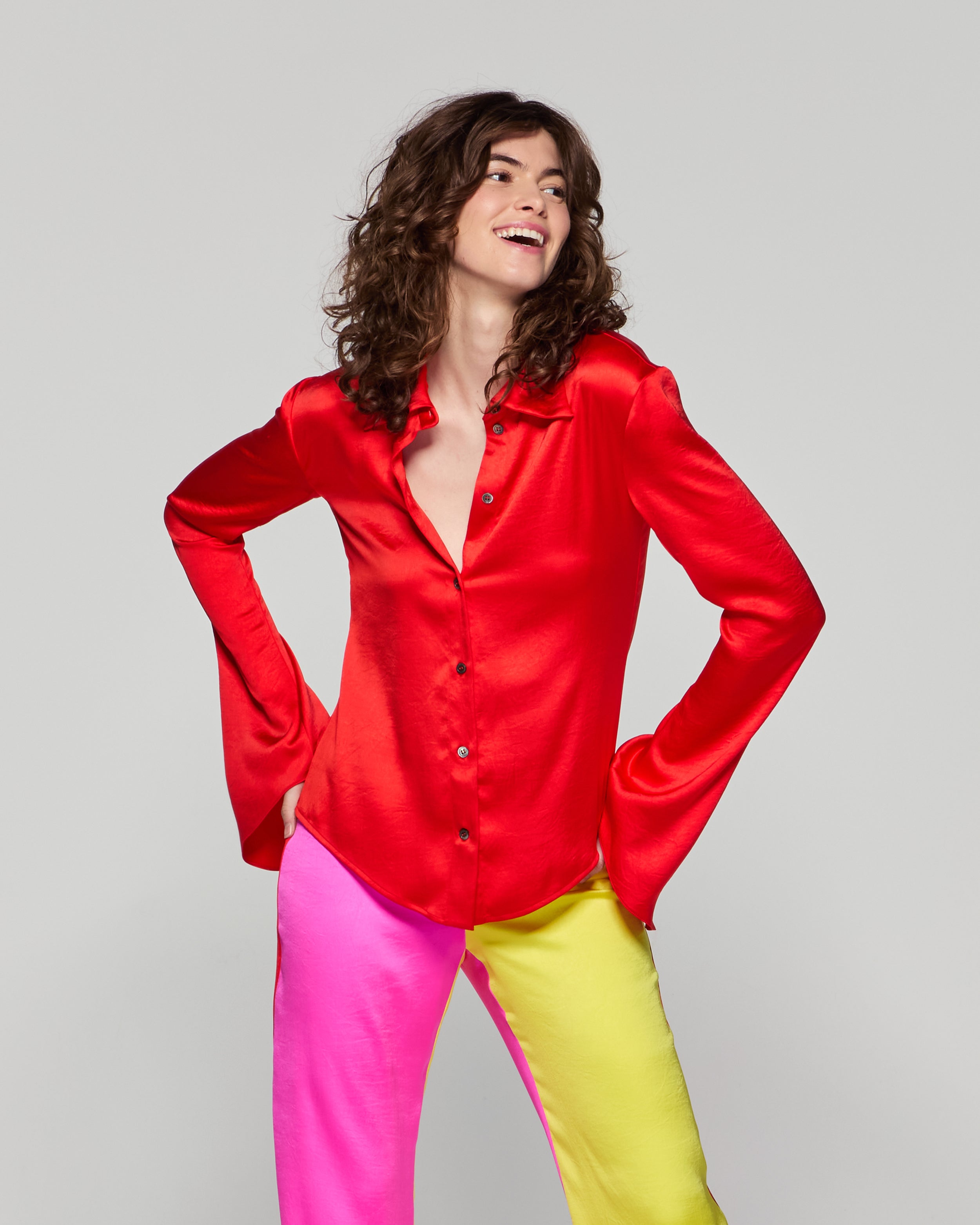 Flared Sleeve Shirt for Women - Bright Red Blouse with Bell Sleeves | Perfect for Casual Outfits, Office Wear & Date Nights
