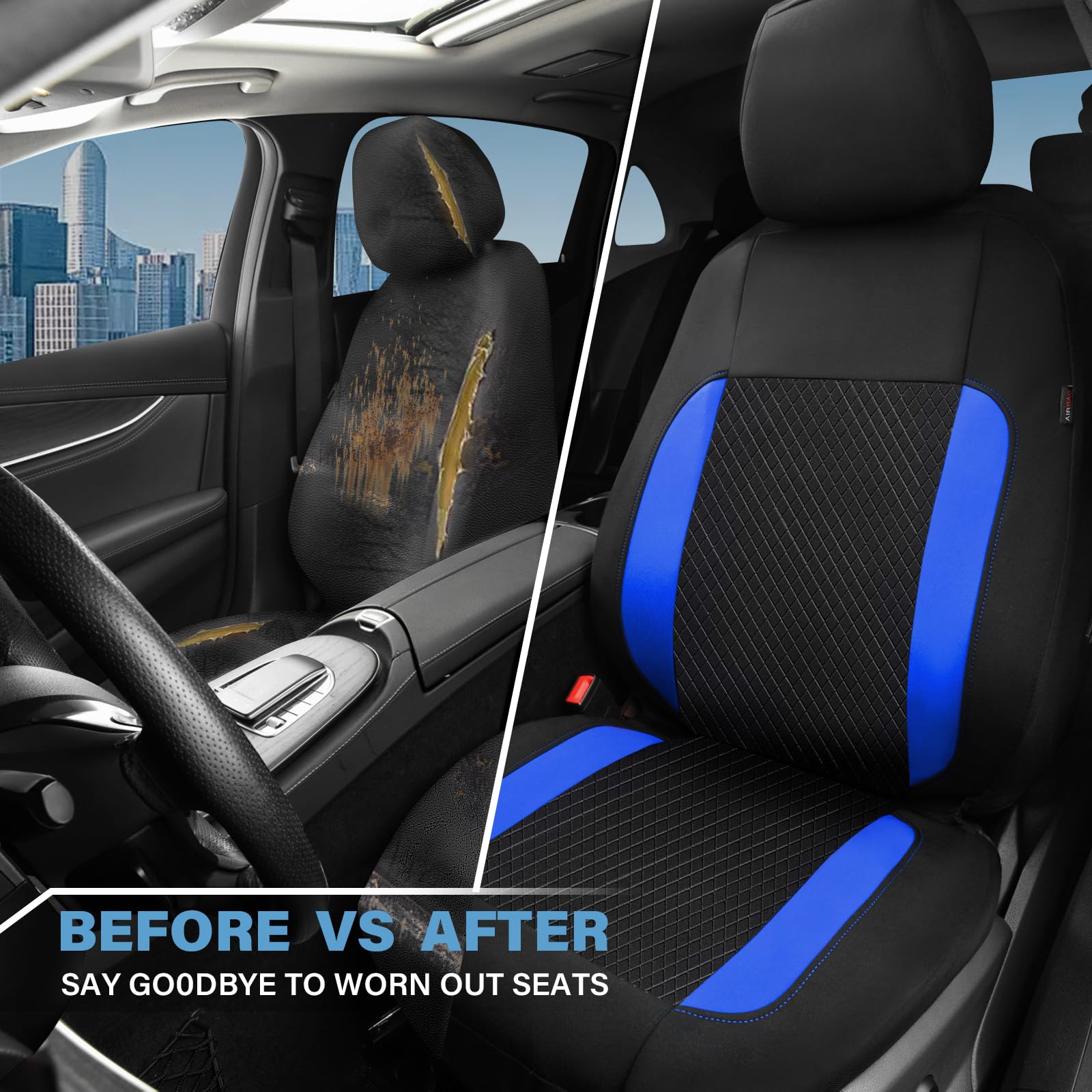 3D Embossed Waterproof Car Seat Covers Full Set - Universal Fit for SUV Sedan Truck - EVA Neoprene Material with Airbag Compatibility - Black & Blue Design - Perfect for Road Trips, Daily Commute & Outdoor Adventures
