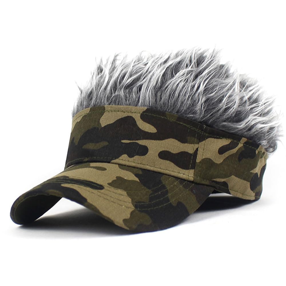 YEKEYI Funny Spiked Golf Visor Hat - Adjustable Novelty Wig Cap with Hair for Women & Men - Perfect for Costume Parties, Halloween, Golf Outings & Sun Protection