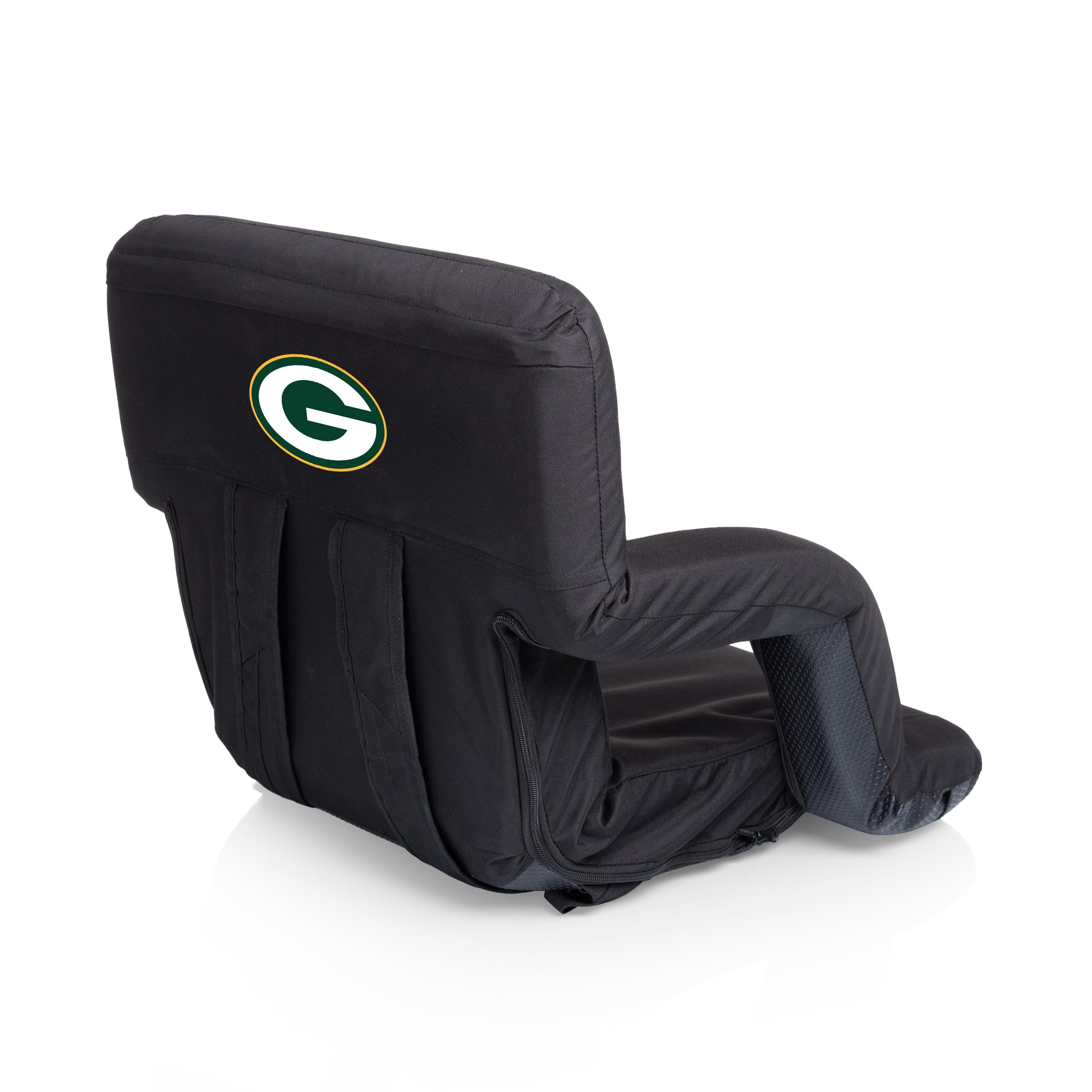 PICNIC TIME Black Green Bay Packers Ventura Seat Portable Recliner Chair - Lightweight Folding Camping Chair for Outdoor Sports, Tailgating, Beach & Backyard Relaxation