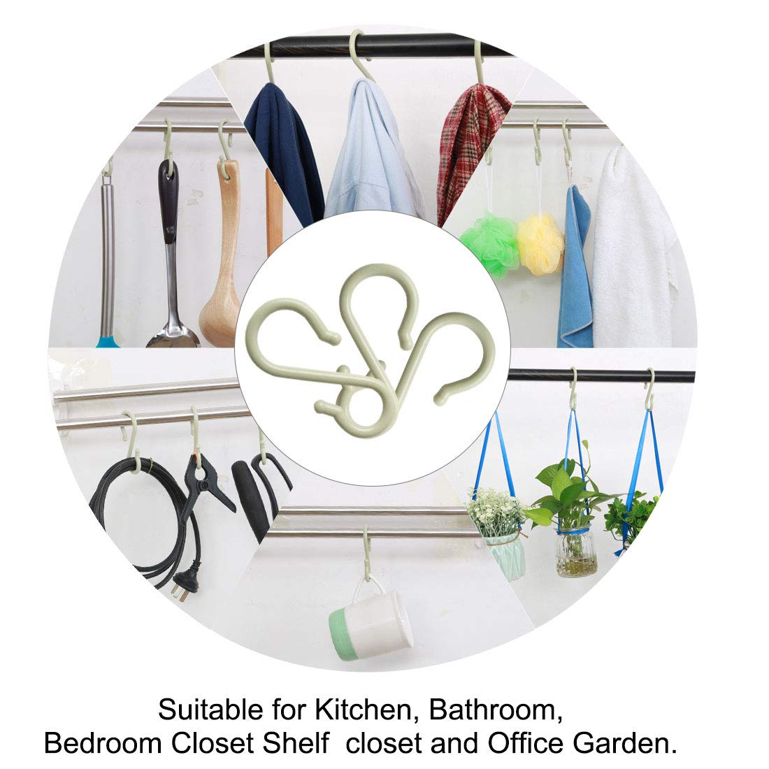 16 Pack S-Shaped Plastic Hooks - Heavy Duty Hangers for Kitchen, Bathroom & Closet - Organize Pots, Pans, Cups, Utensils, Coats & Towels - Light Green Space Saving Storage Solution