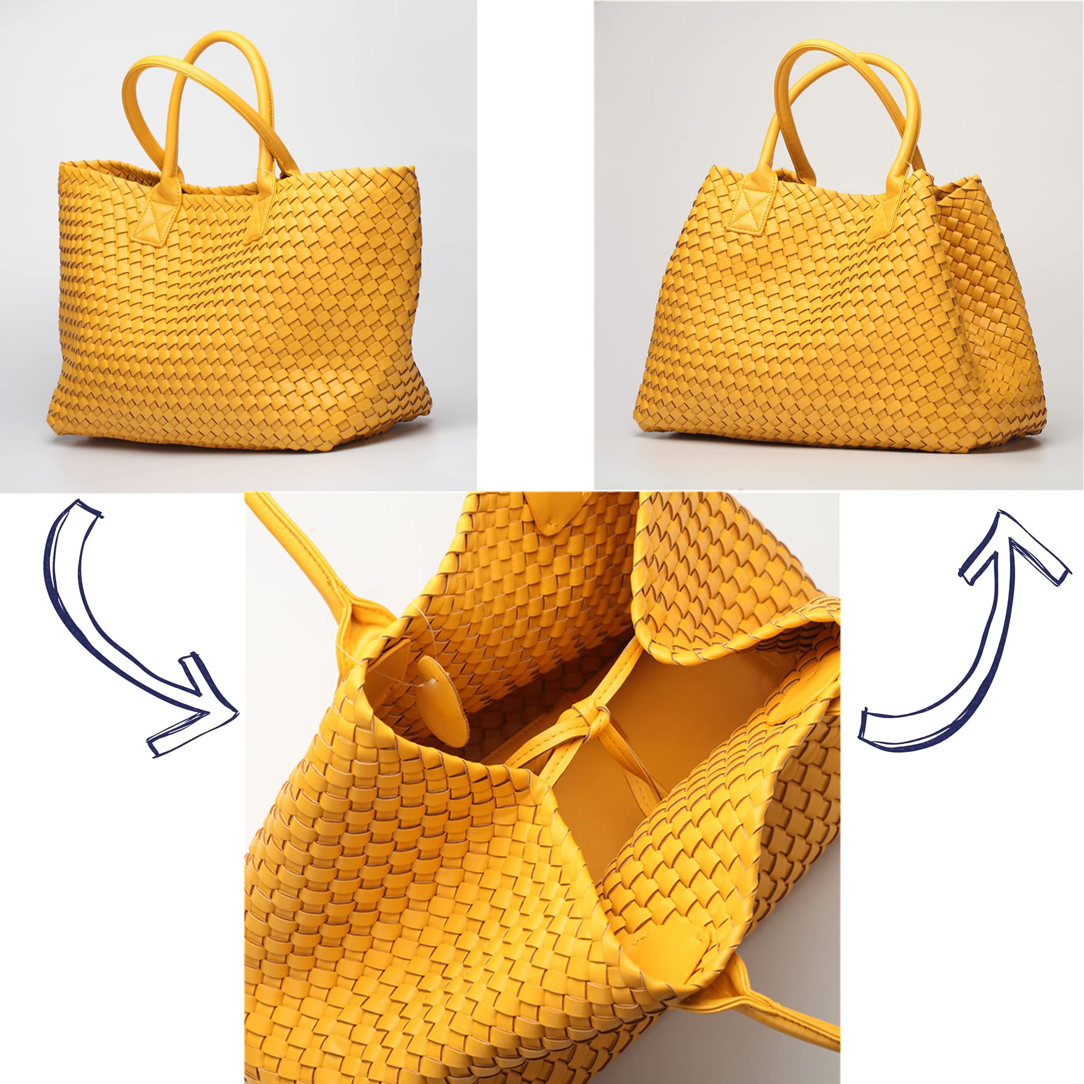 Eco-Friendly Vegan Leather Woven Tote Bag for Women - Large Capacity Shopper Handbag, Stylish Shoulder Bag for Travel, Work & Daily Use