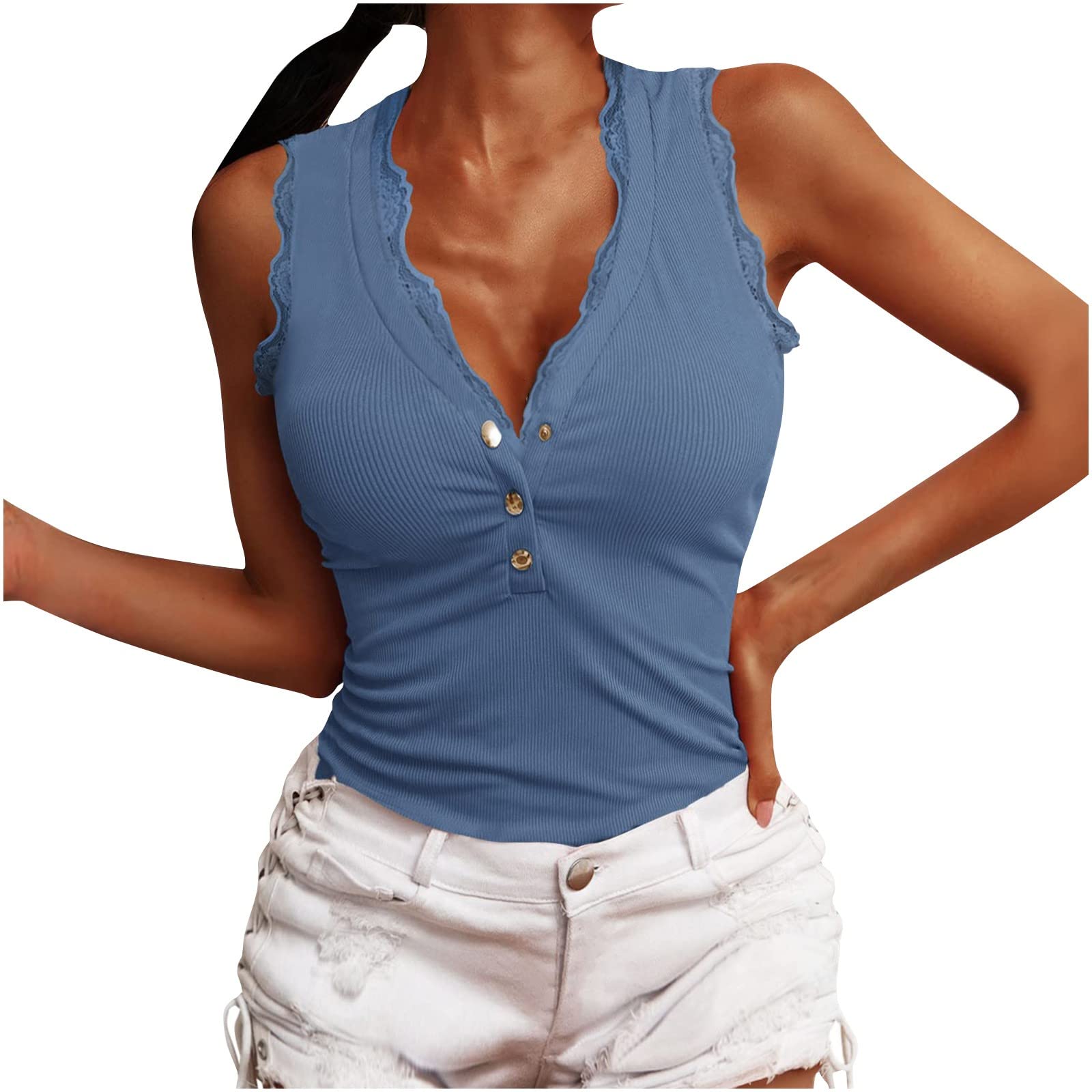 Women's Basic Crop Tank Top with V-Neck Zipper - Casual Sleeveless Pullover T-Shirt for Summer, Gym, and Everyday Wear