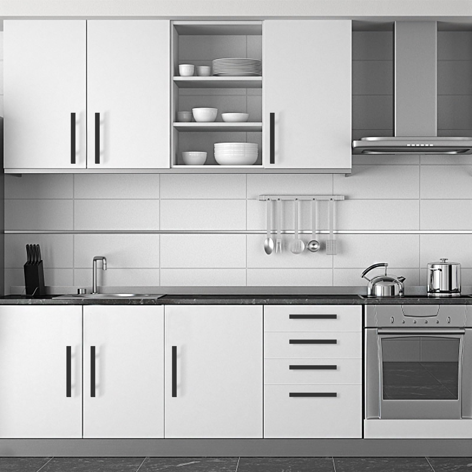 30 Pack 6 Inch Matte Black Cabinet Pulls - Black Kitchen Cabinet Handles with 3 3/4 Inch Hole Center - Durable Drawer Pulls for Modern Kitchen Cabinets & Bathroom Vanities - Easy Installation Hardware for Home Renovation