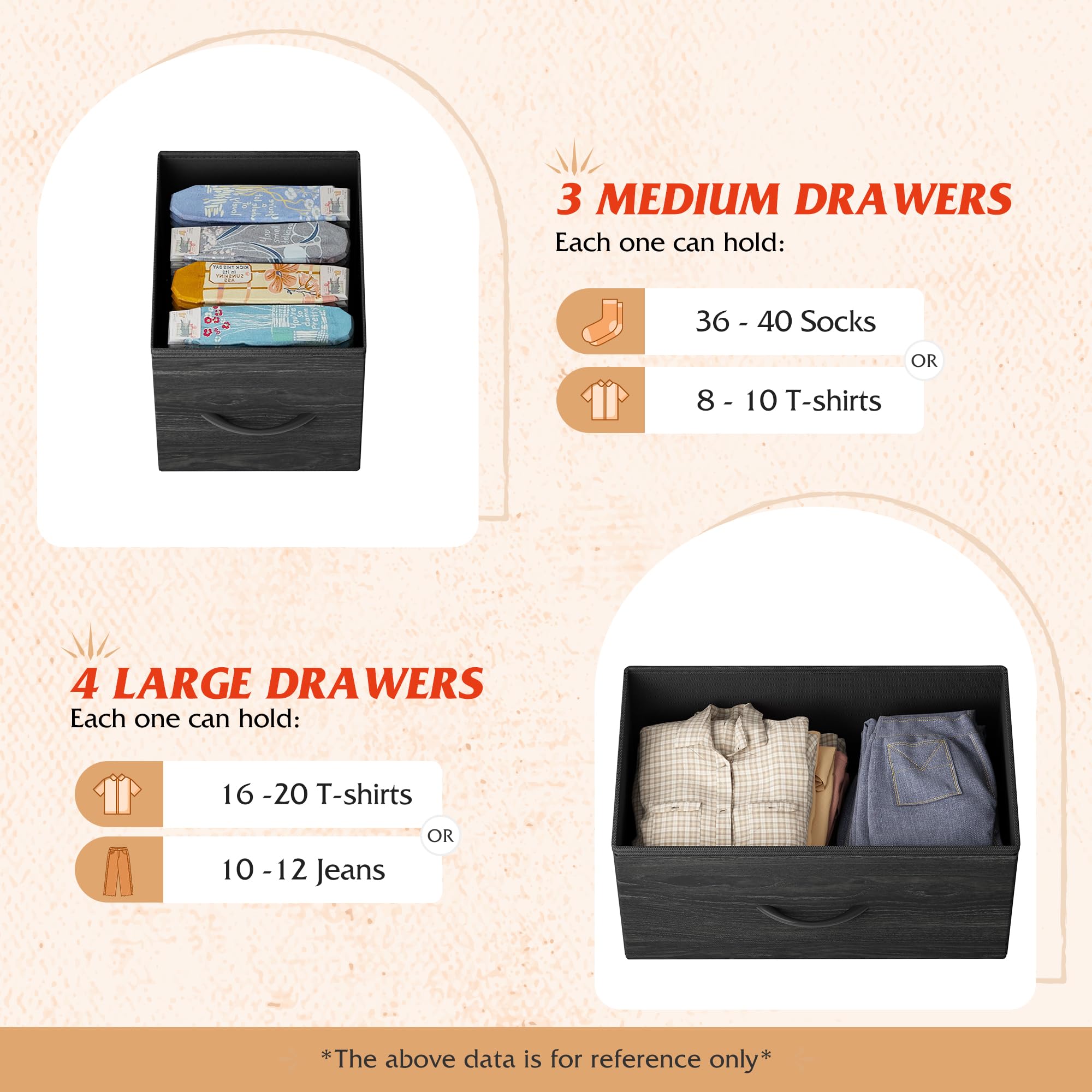 WLIVE 10-Drawer Fabric Dresser for Bedroom - Tall Clothing Storage Organizer with Cabinet, Metal Frame & Wooden Top - Charcoal Black Wood Grain Print - Perfect for Closet, Nursery, Dorm Room Organization