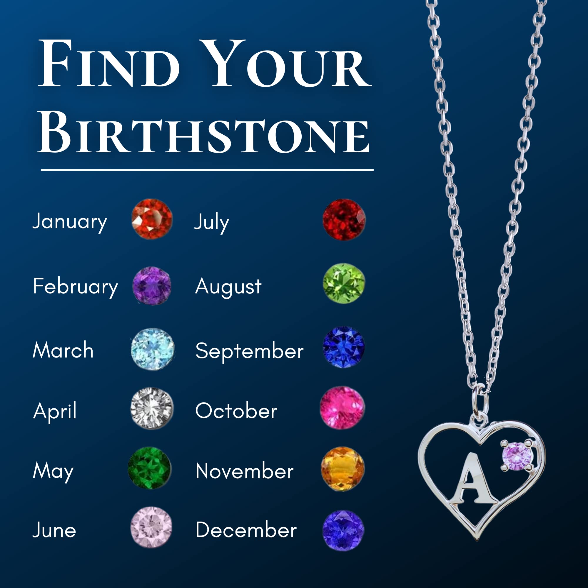 Personalized Sterling Silver Birthstone Pendant Necklace - Heart & Letter A Box Chain Statement Jewelry | Perfect Gift for Anniversary, Birthday & Mother's Day