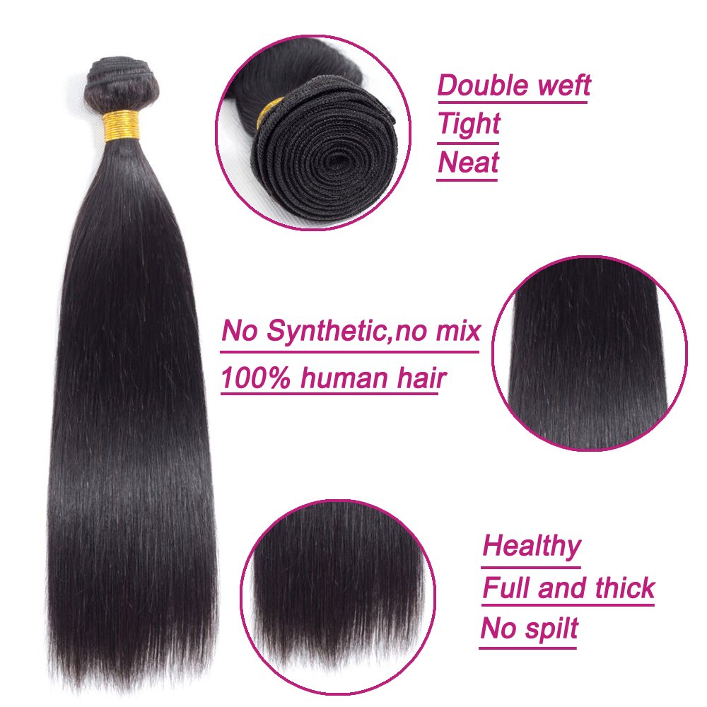 100% Unprocessed Brazilian Virgin Straight Hair 3 Bundles with Free 22
