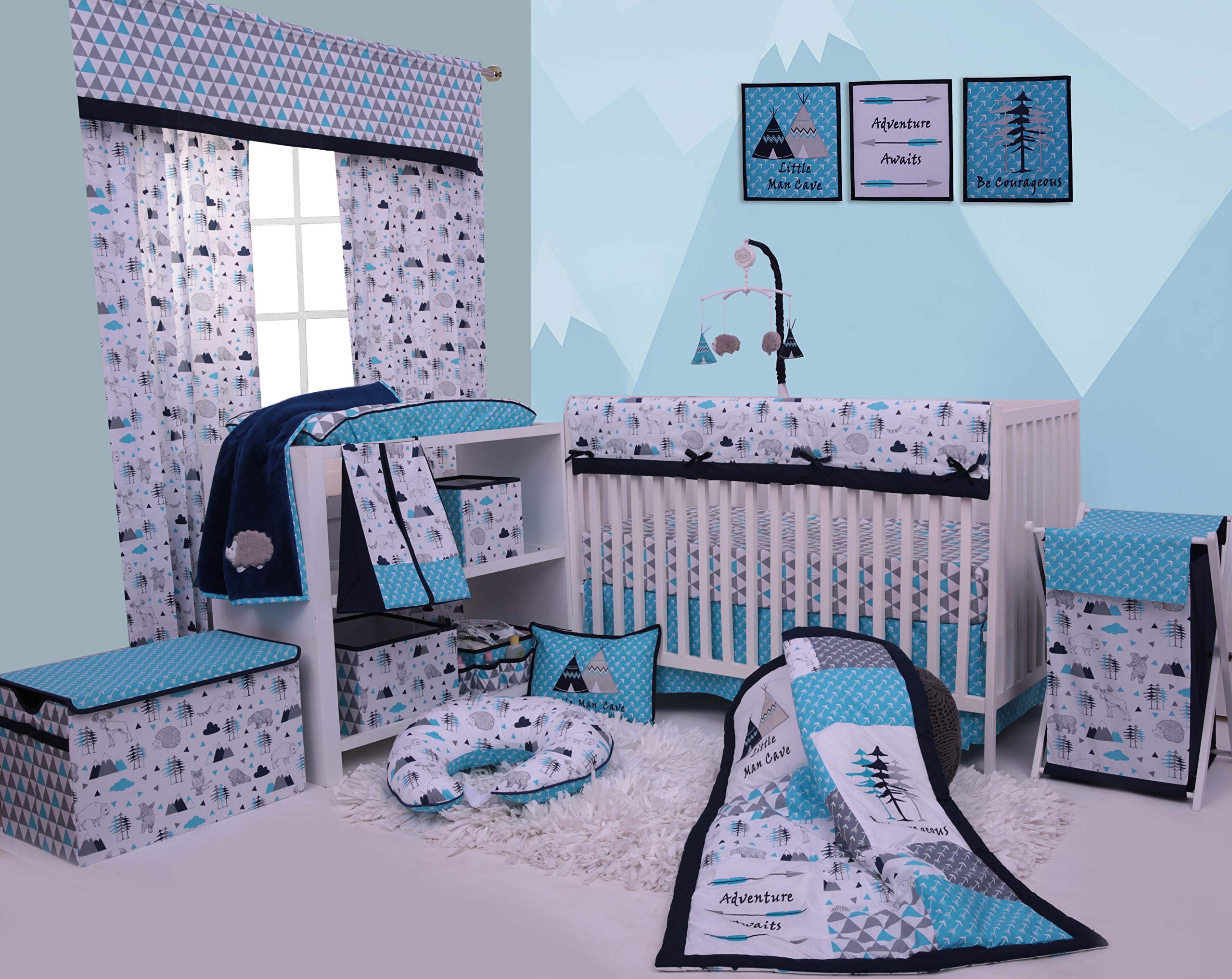 Bacati Woodlands Boys Cotton Hamper - Aqua, Navy, Grey | Durable Laundry Basket for Kids Room, Nursery, or Bathroom Storage | Perfect for Organizing Toys, Clothes, and Essentials