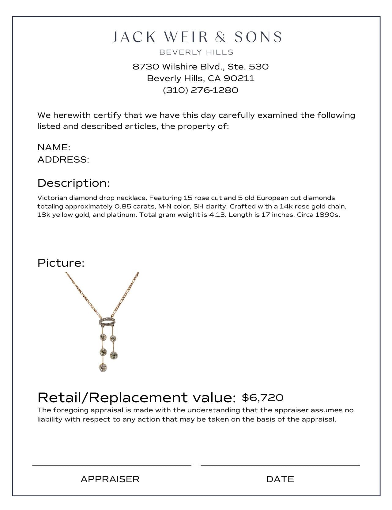 Exquisite Victorian Diamond Drop Necklace - 14K Rose Gold & 18K Yellow Gold - Elegant Jewelry for Weddings, Anniversaries & Special Occasions