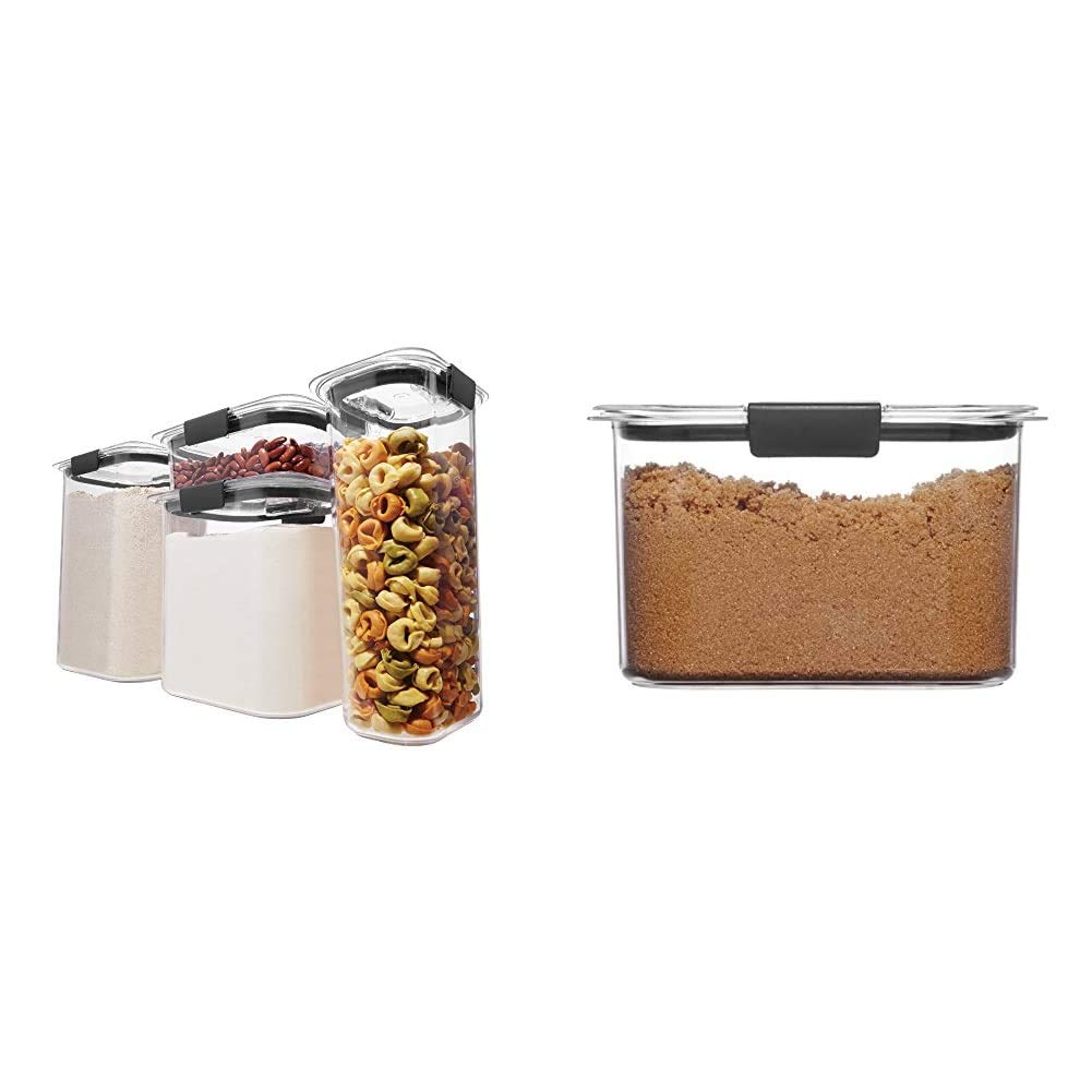 Rubbermaid Brilliance 4-Piece Airtight Food Storage Containers Set with Secure Lids | BPA-Free Plastic Kitchen Organization for Flour, Sugar, Cereal | Perfect for Meal Prep, Pantry Storage & Leftovers