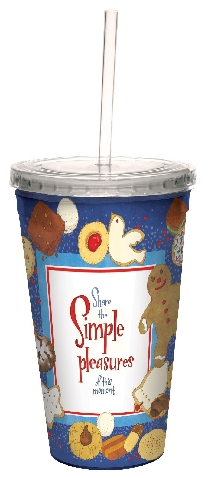 Robin Pickens Artful Traveler 16-Oz Double-Walled Insulated Tumbler with Reusable Straw - Tree-Free Greetings Sweet Simple Pleasures Design - Perfect for Coffee, Iced Tea & Travel