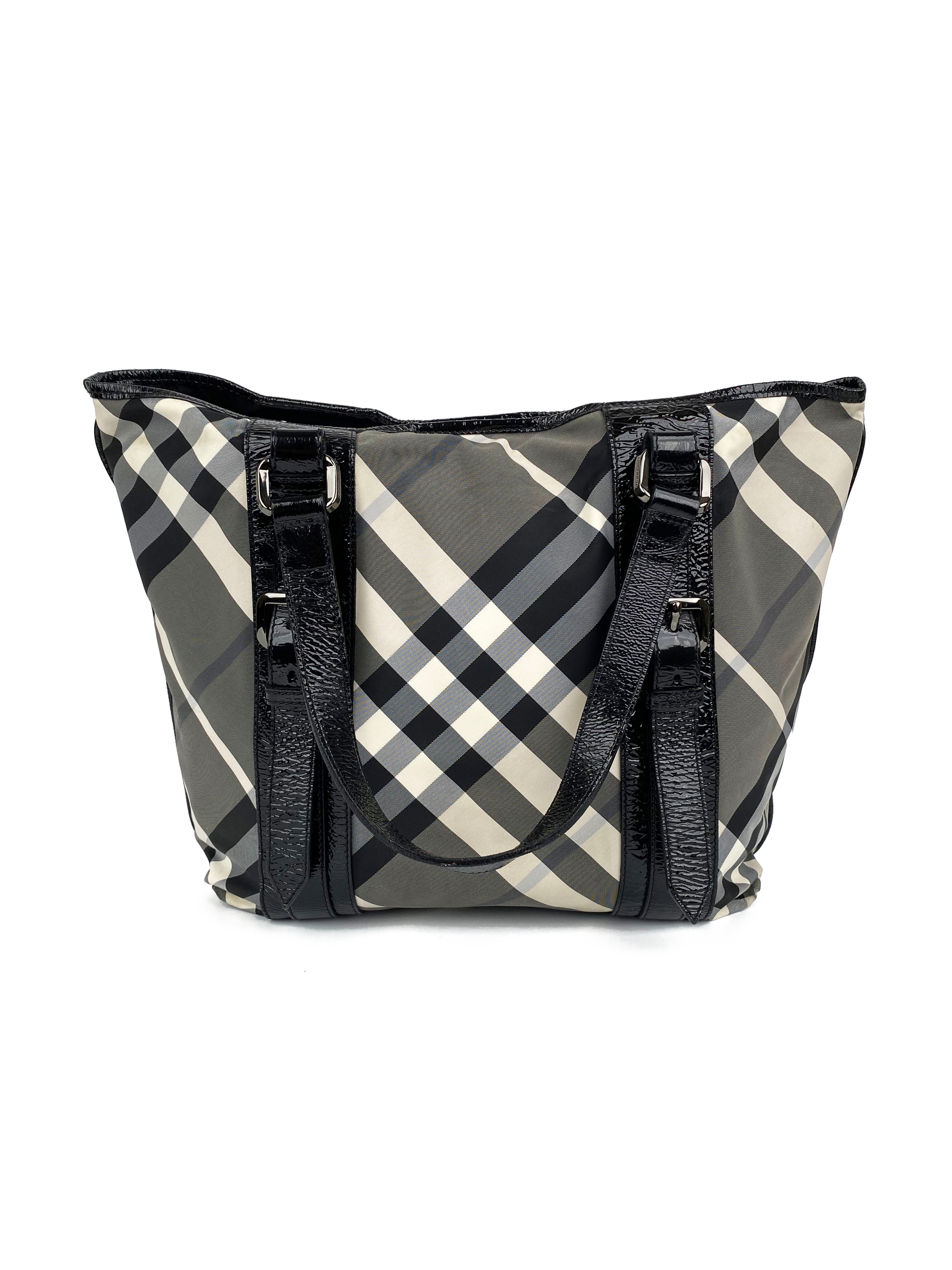 Burberry Black & White Large Grey Tote Bag for Women - Luxury Designer Handbag for Work, Travel & Everyday Use