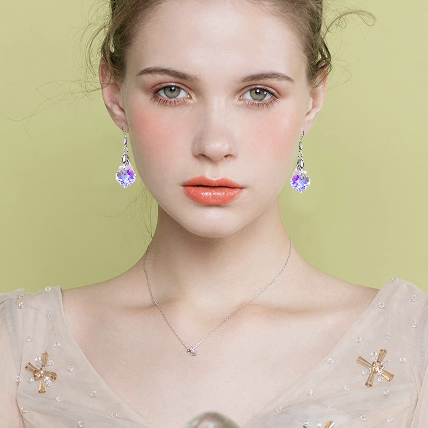 Sparkly Multi-Color Crystal Teardrop Dangle Earrings for Women | Rainbow Geometric Statement Jewelry | Elegant Gift for Party, Wedding & Everyday Wear