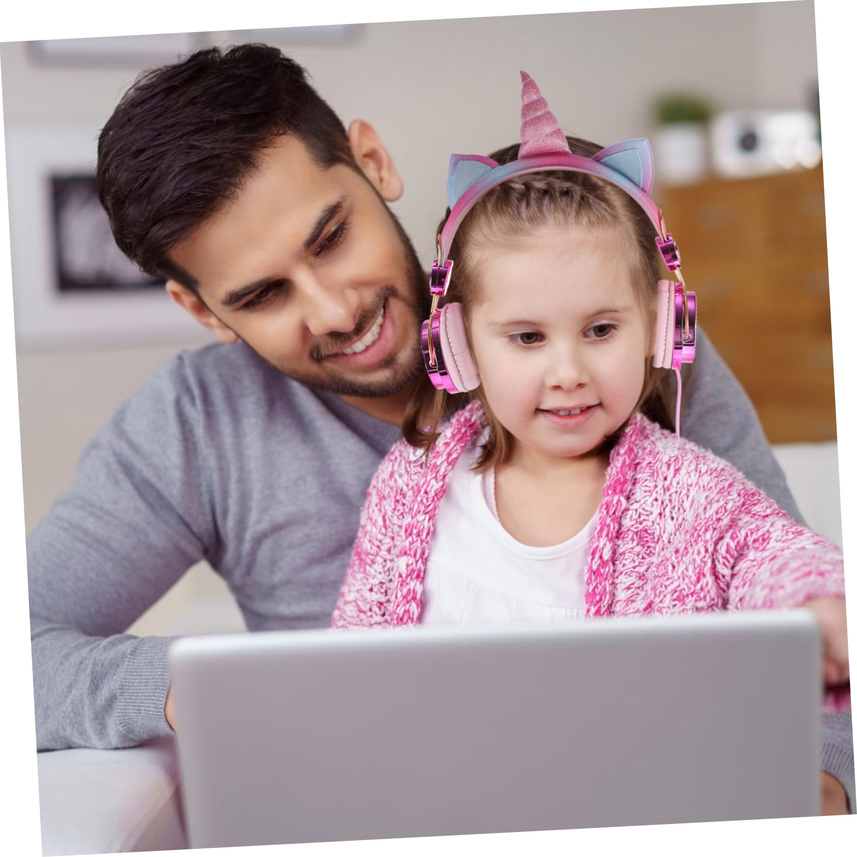 OSALADI Cartoon Cat Ear Headphones with Mic - 3.5mm Wired Gaming Headset with Volume Control, Unicorn Horn Design (108dB) for Kids, Teens & Adults - Perfect for Gaming, Office & Smartphone Use