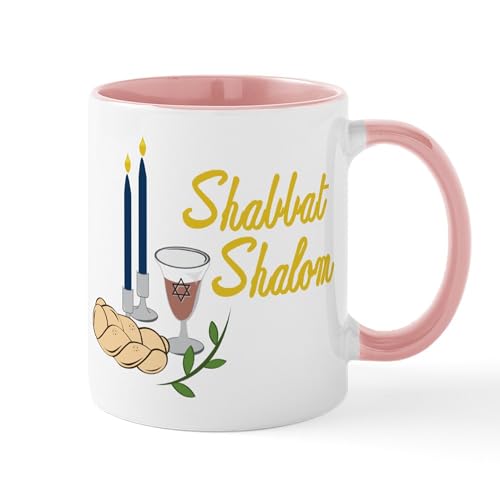 White/Pink Inside - Shabbat Shalom Mug