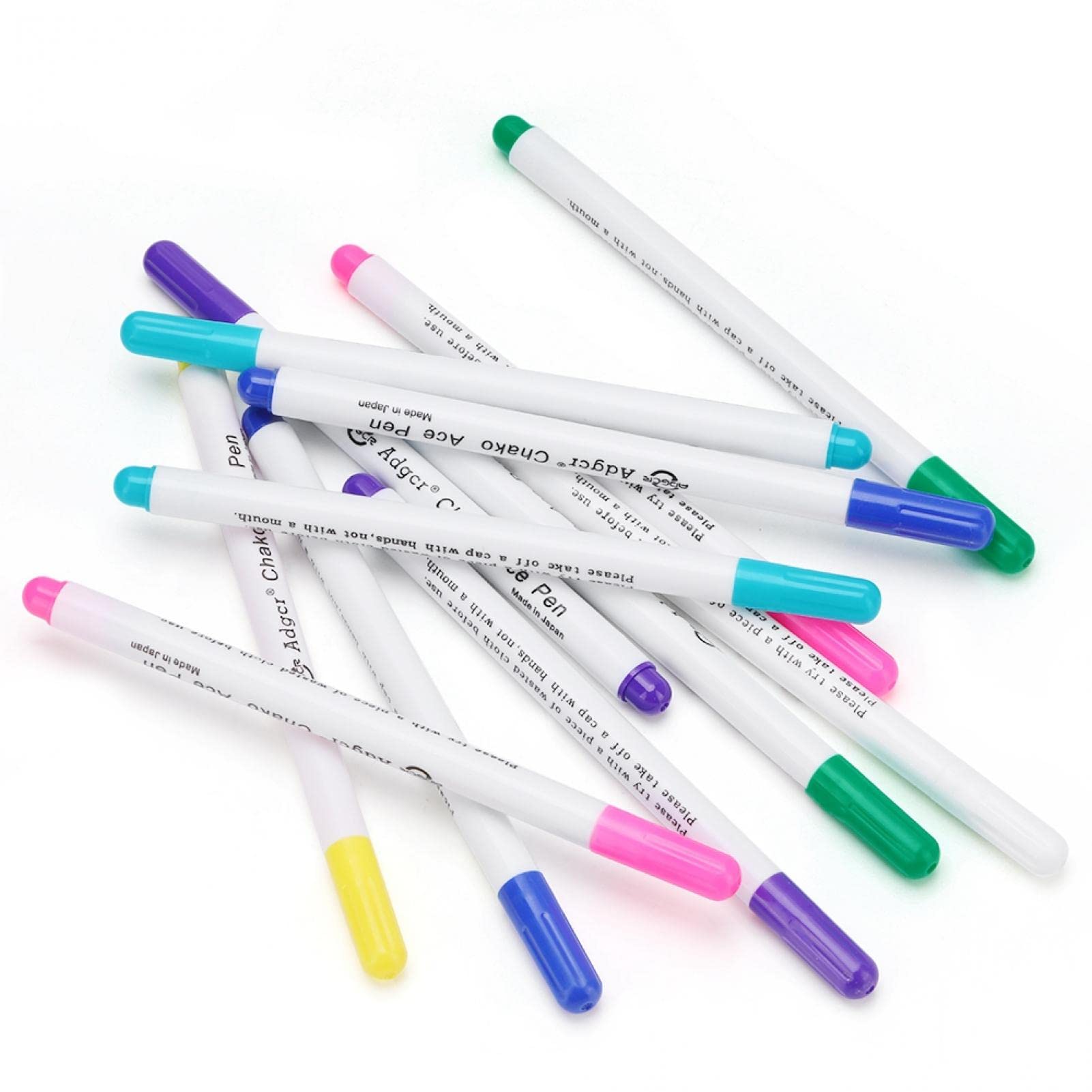 12Pcs Water Erasable Marking Pens - 7 Vibrant Colors Disappearing Ink Fabric Markers for Sewing, Quilting & Crafts - Temporary Washable Marking Pens for DIY Projects & Fabric Design