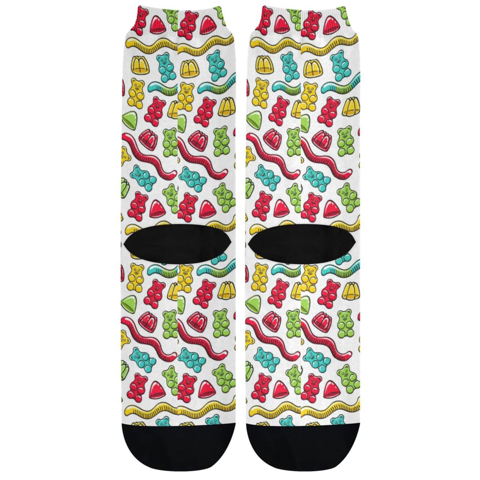 Funny Gummy Bear & Jelly Worm Novelty Socks for Men - Crazy Athletic Tube Crew Dress Socks - Perfect for Costume Parties, Gifts, and Casual Wear
