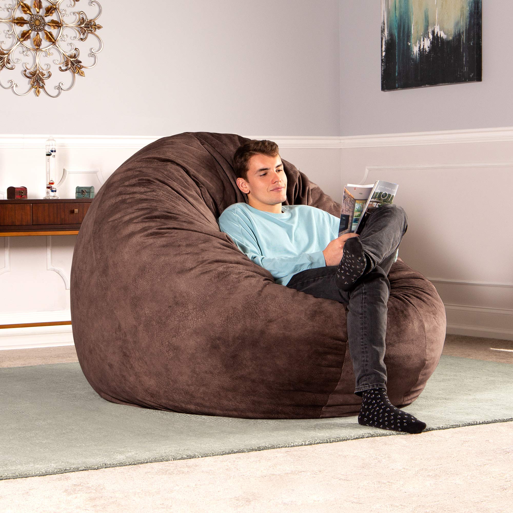 Jaxx 6 Foot Cocoon - Premium Giant Bean Bag Chair for Adults - Ultra Soft Padded Microvelvet - Chestnut Brown - Perfect for Living Room, Bedroom, Game Room & Relaxation