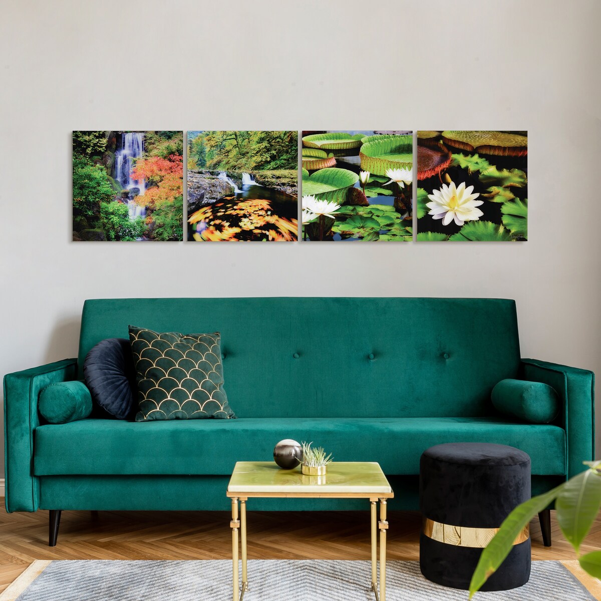 Amazon's Water Lilies Frameless Floating Reverse Printed Tempered Glass Wall Art - Nature Scenes for Living Room, Bedroom & Office Decor